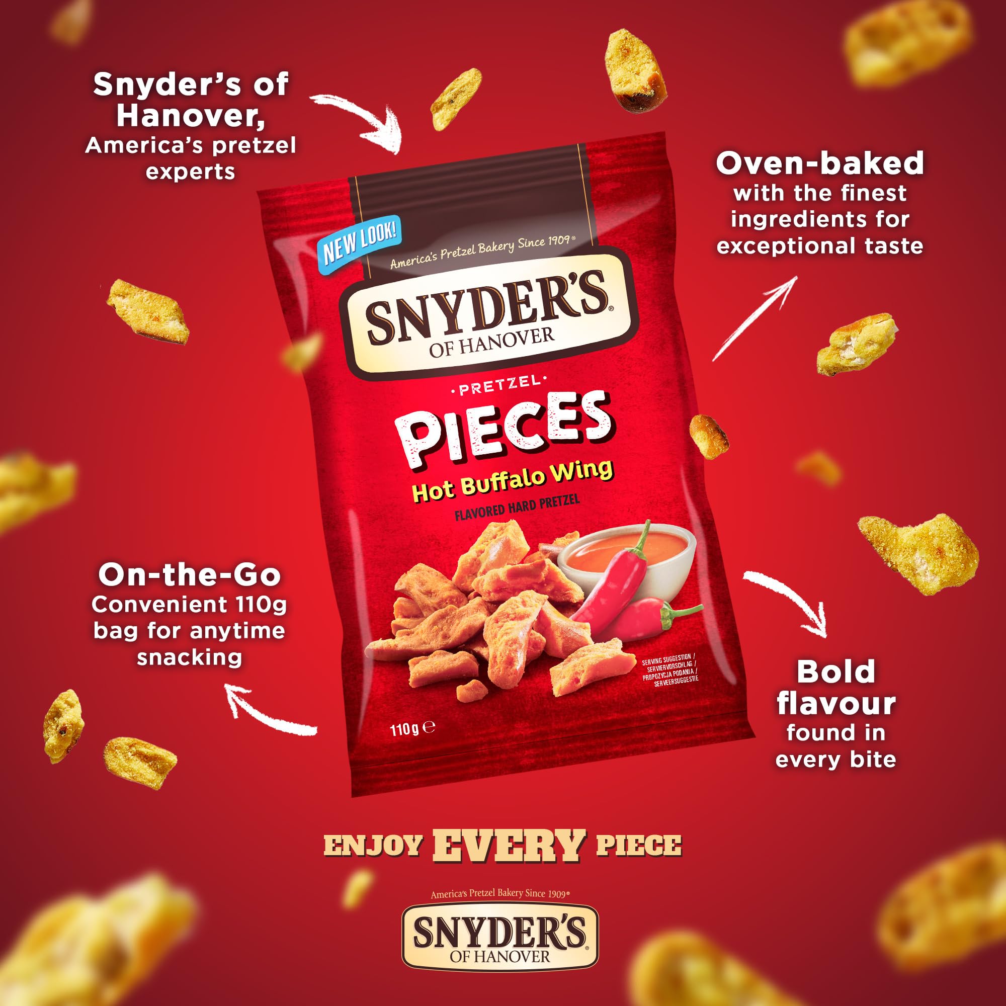 Snyder's of Hanover Pretzel Pieces Hot Buffalo Wings - 10 x 110g Sharing Pack