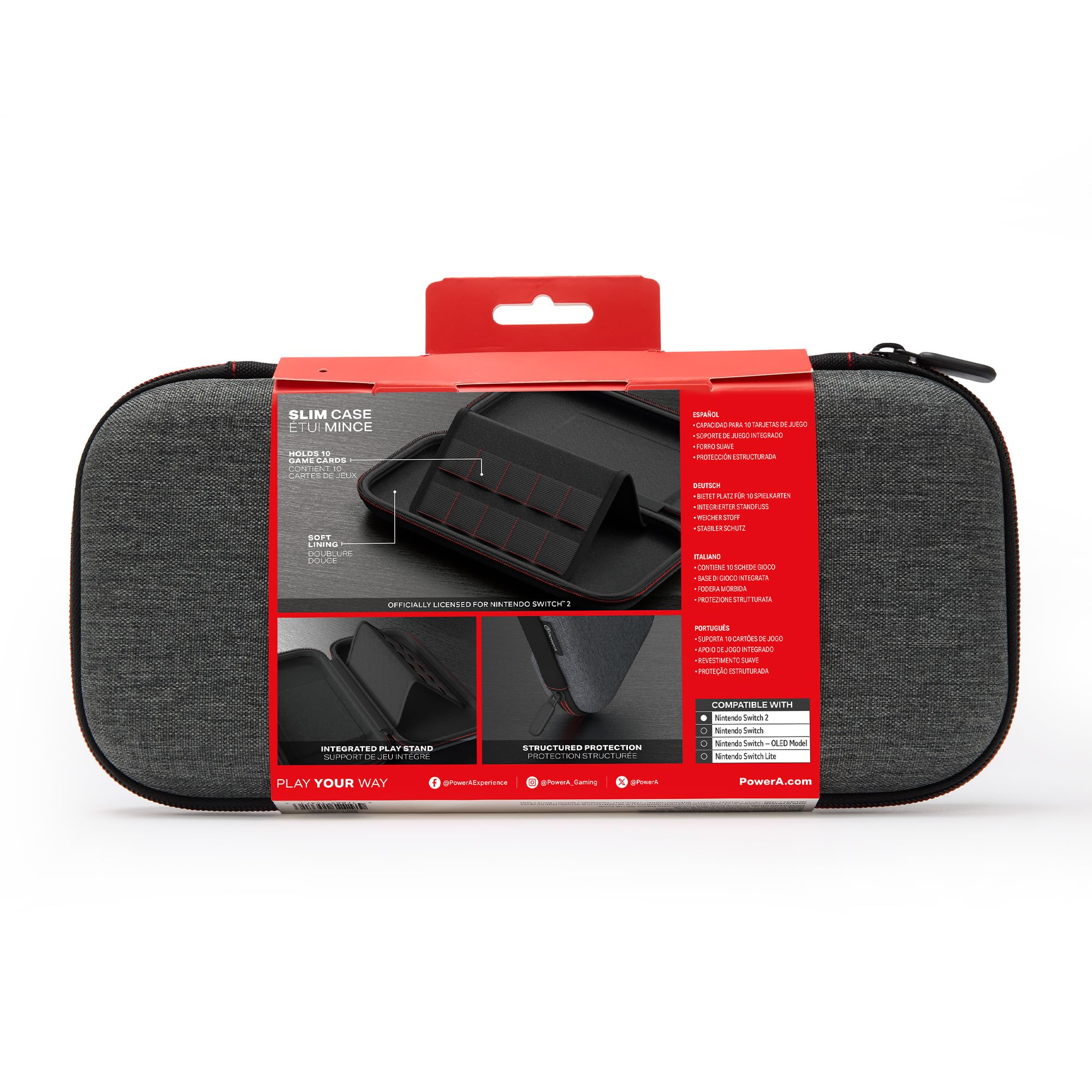 PowerA Slim Case for Nintendo Switch 2 - Grey, Officially Licensed, Holds 10 Games, Padded Screen Protector, Built-in Stand 4