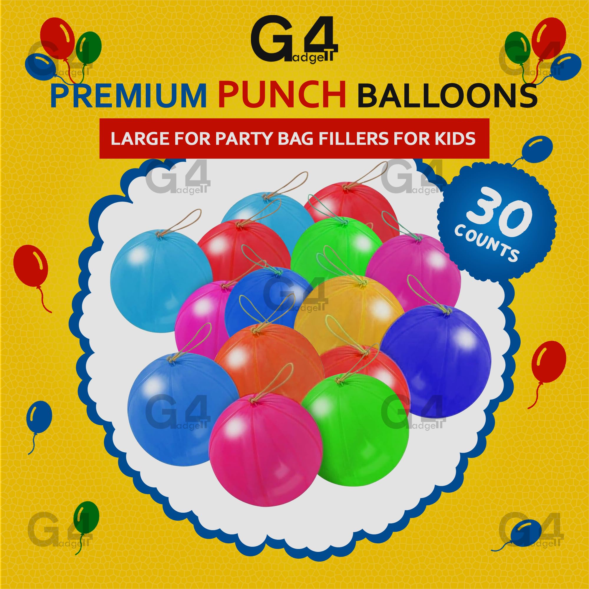 G4GADGET 30x Punch Balloons for Kids – 12 Inch Party Bag Fillers | Assorted Bright Colours | Premium Latex