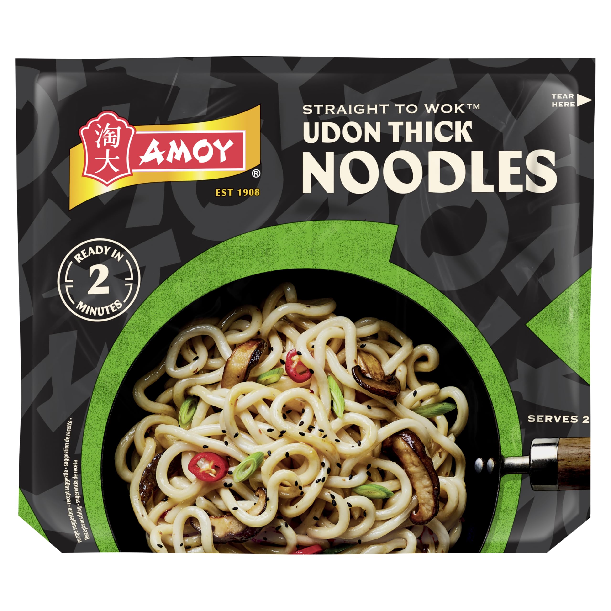 Amoy Straight To Wok Udon Thick Noodles - 2 x 150g Pack | No Artificial Colours or Flavours 1