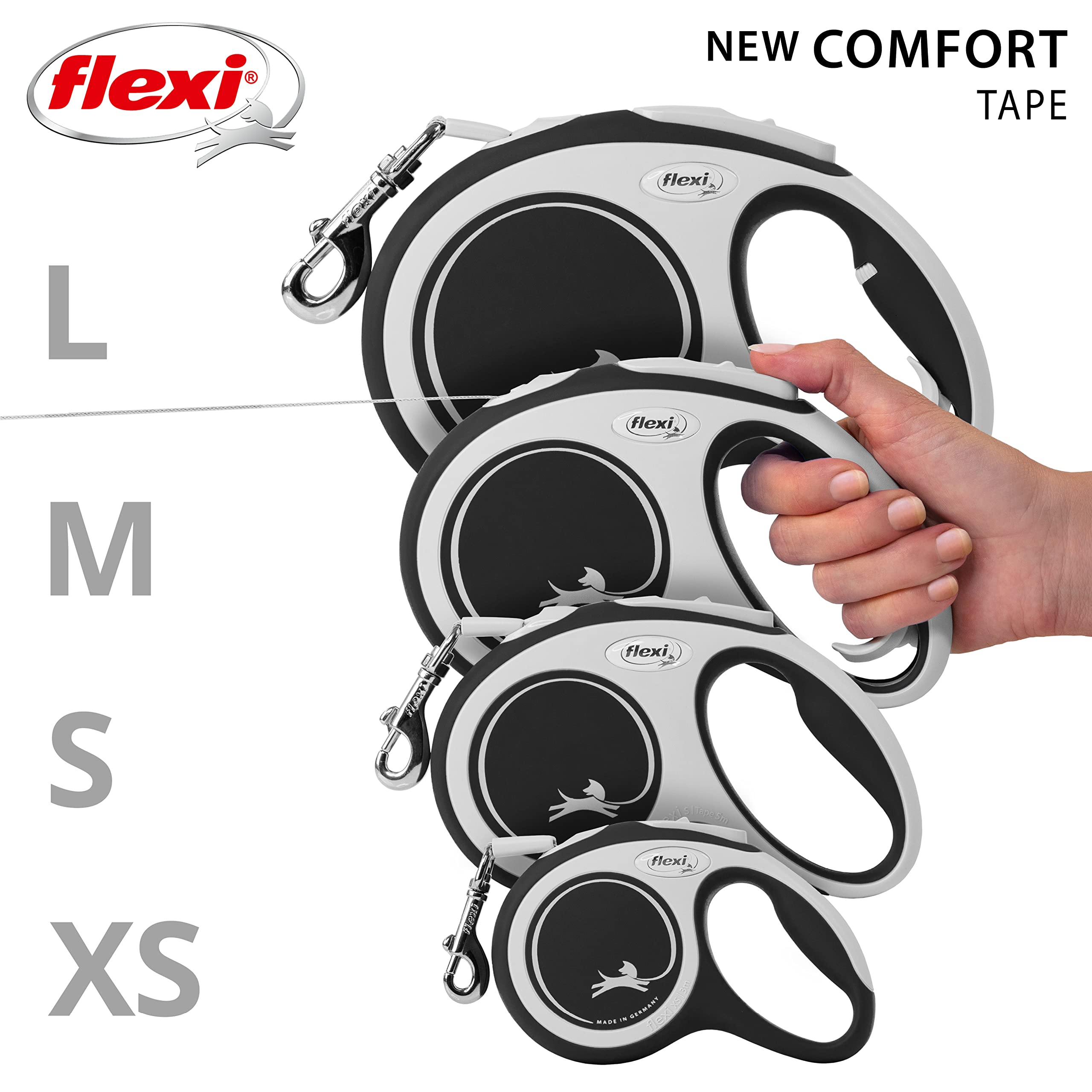 flexi New Comfort Tape Retractable Dog Lead - 5m | Up to 25kg | Black 5