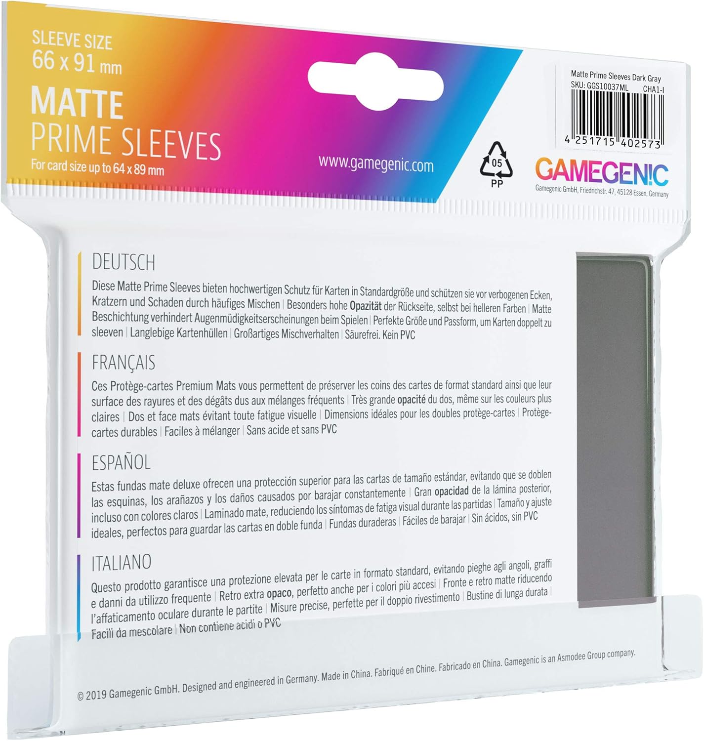 Gamegenic Matte Prime Sleeves - Dark Grey (100-Pack), Ideal for Double-Sleeving 2