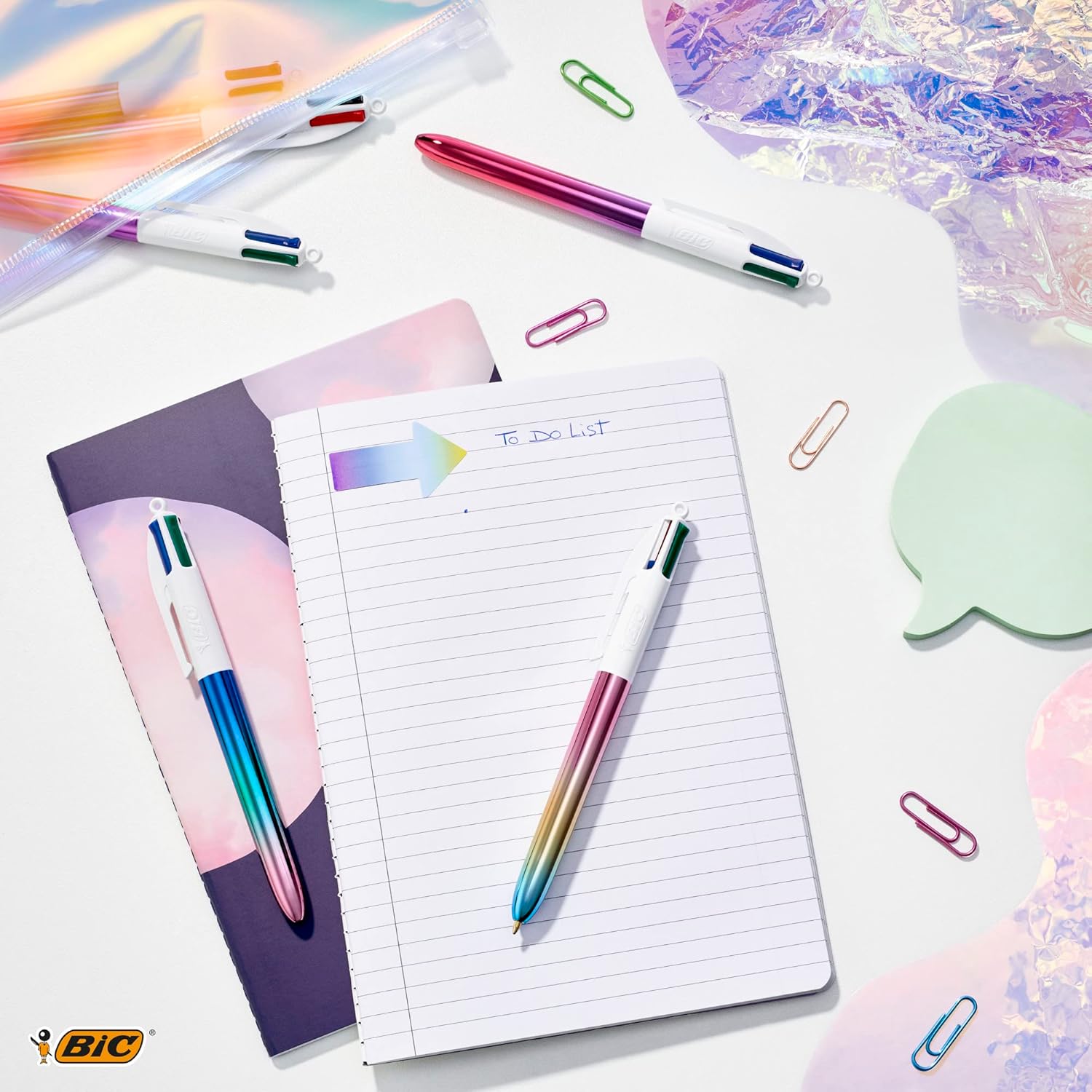 BIC 4 Colours Gradient Retractable Ball Pen Medium Points (1.00 mm) - Tri-Colour 7