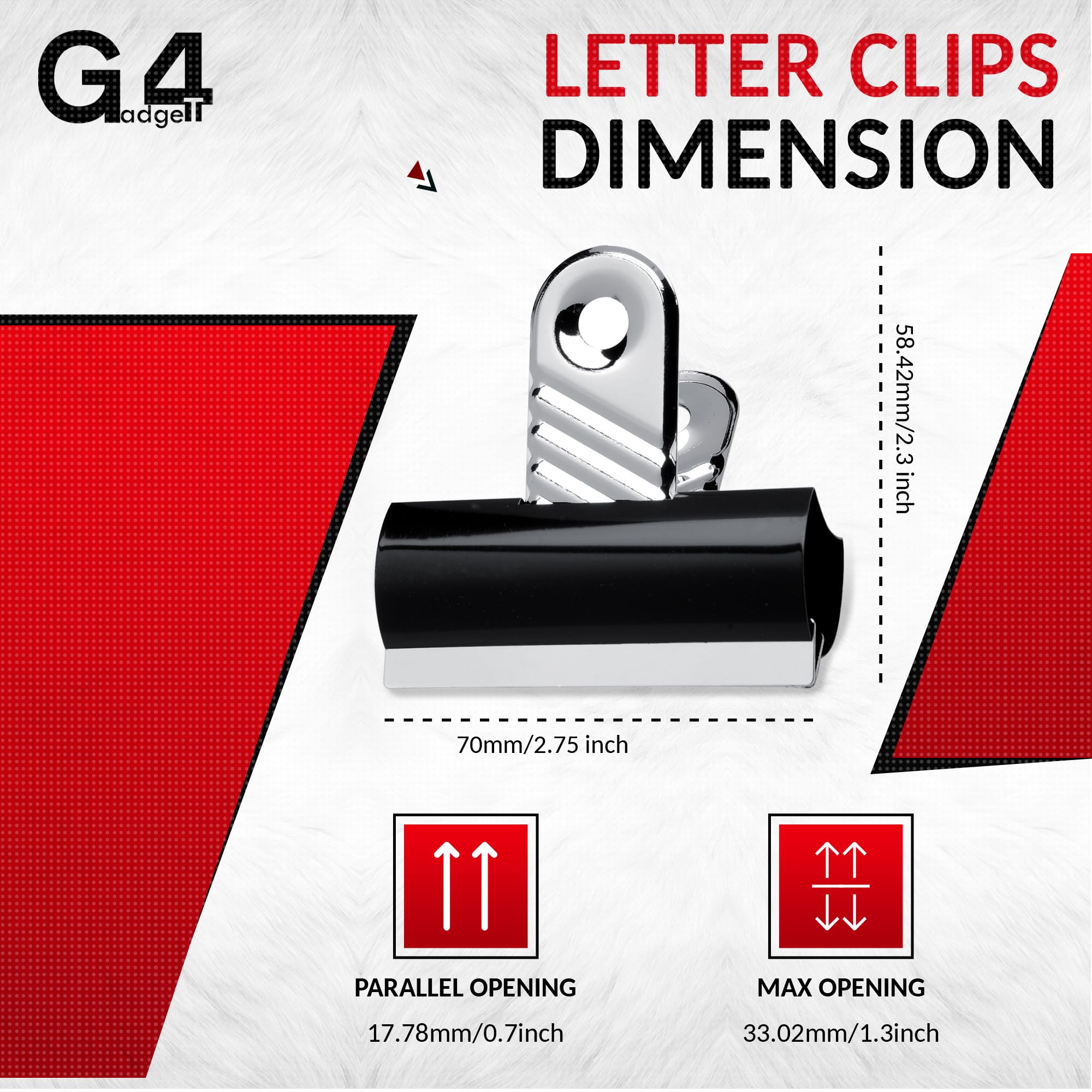 G4GADGET Jumbo Black Bulldog Clips 70mm - Heavy-Duty Metal Binder, 10 Pack | Holds 195 Sheets 4