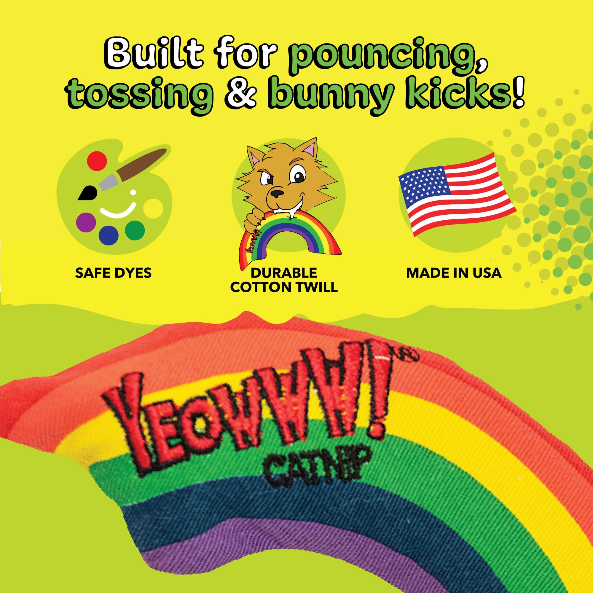 YEOWWW Rainbow Cat Toy - 100% Organic Catnip Infused | Heavy Duty Cotton 5