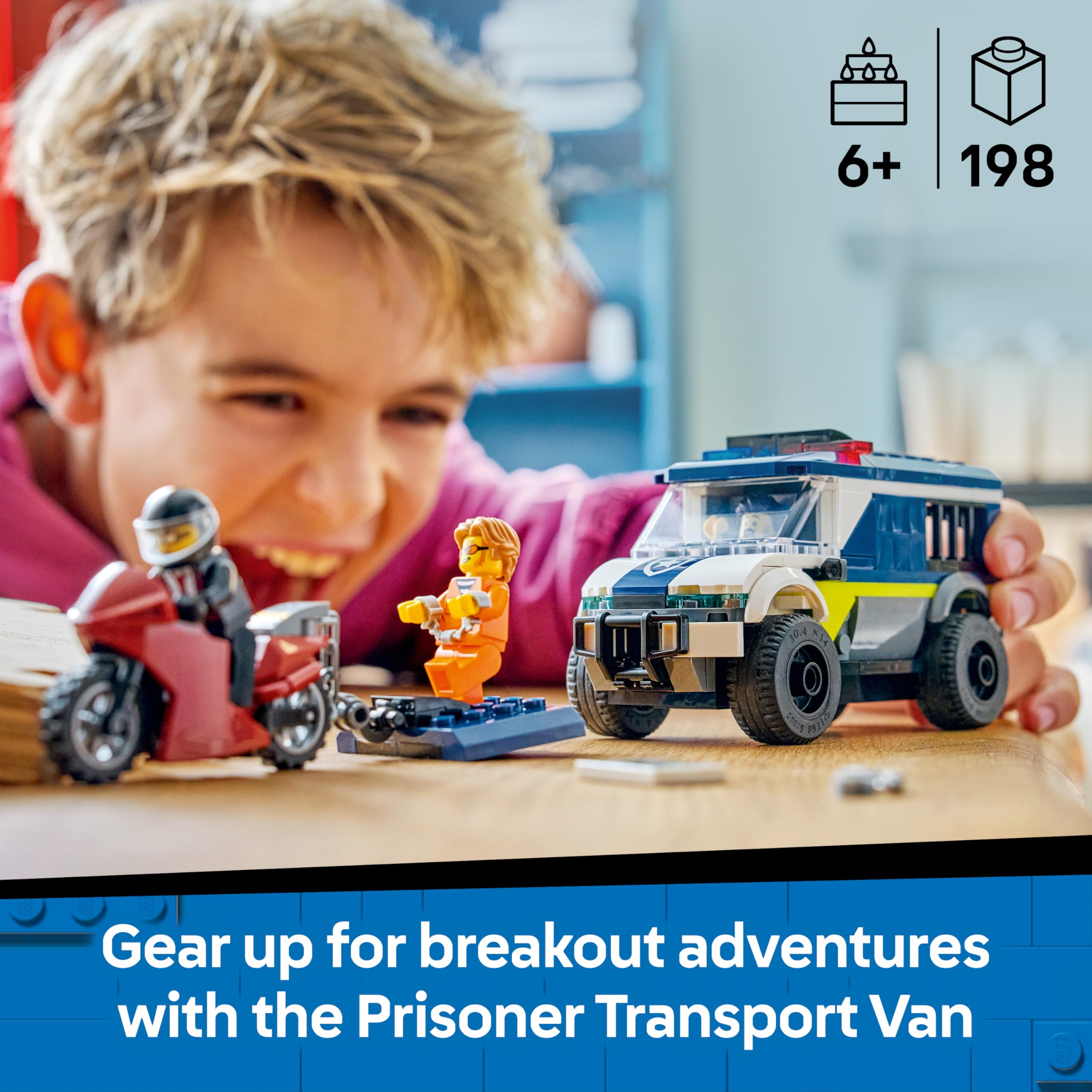LEGO City Police Prisoner Transport Van Toy Set 60479 with Motorbike for Ages 6+ 3