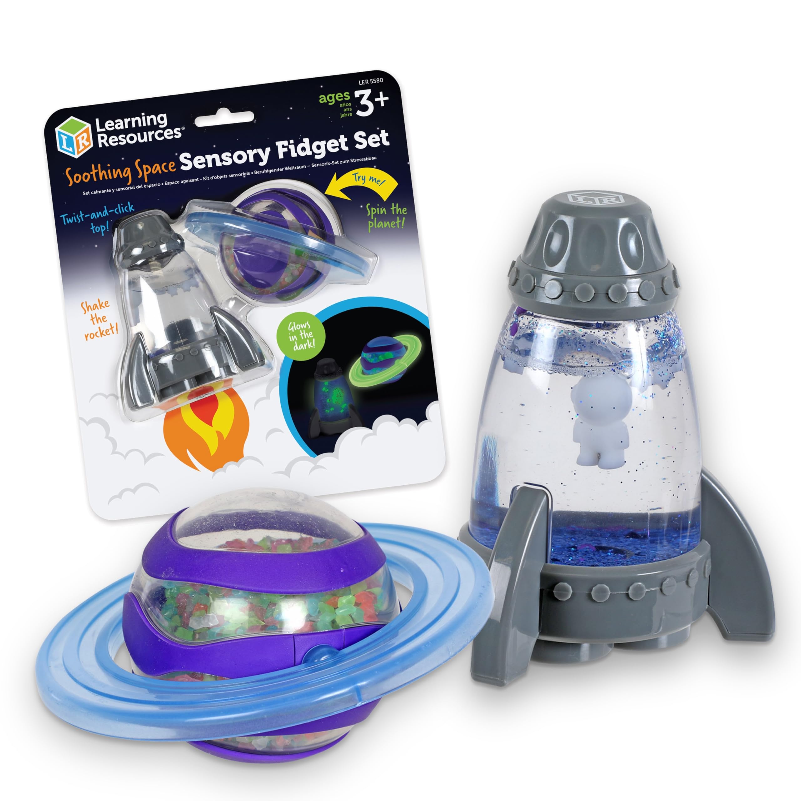 Learning Resources Soothing Space Sensory Fidget Set - Glow in the Dark Fidget Toys for Ages 3+