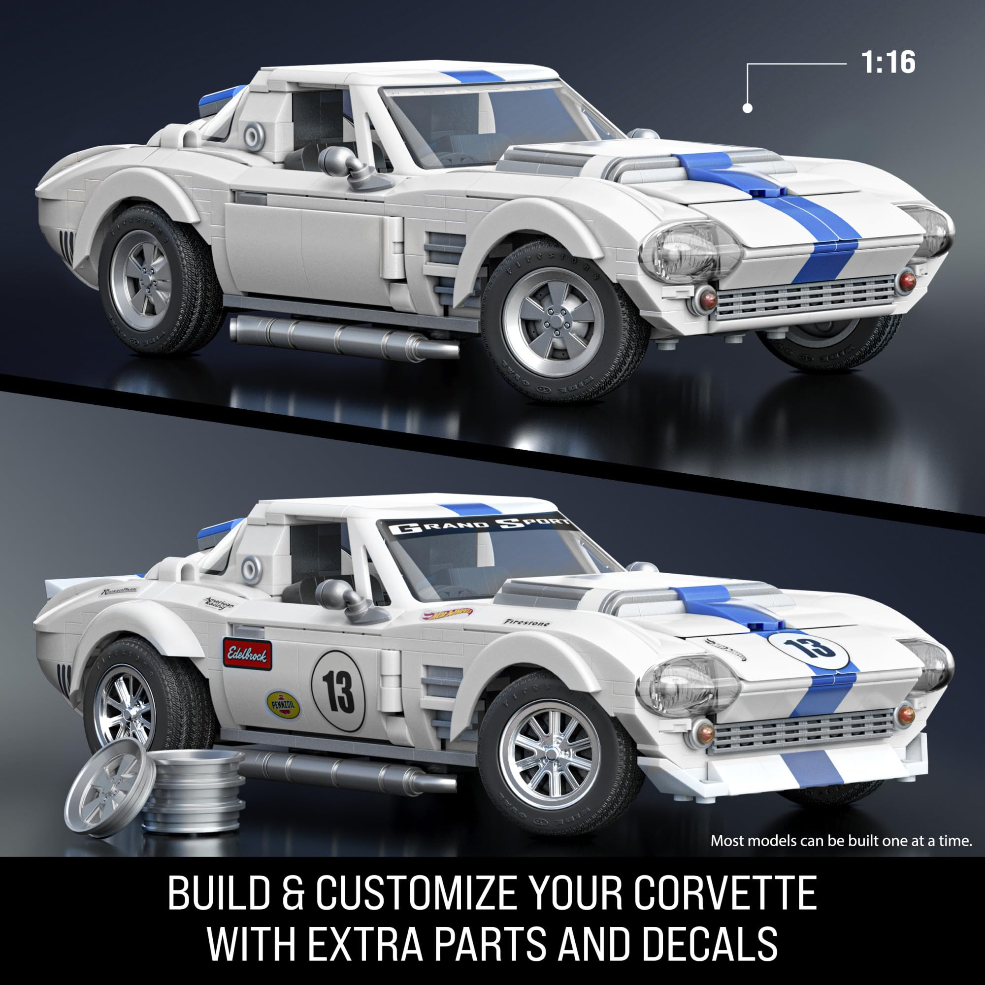 Mattel Brick Shop Hot Wheels Elite Series Corvette Grand Sport Building Set - 918-Piece Metal Model for Ages 10+ 5