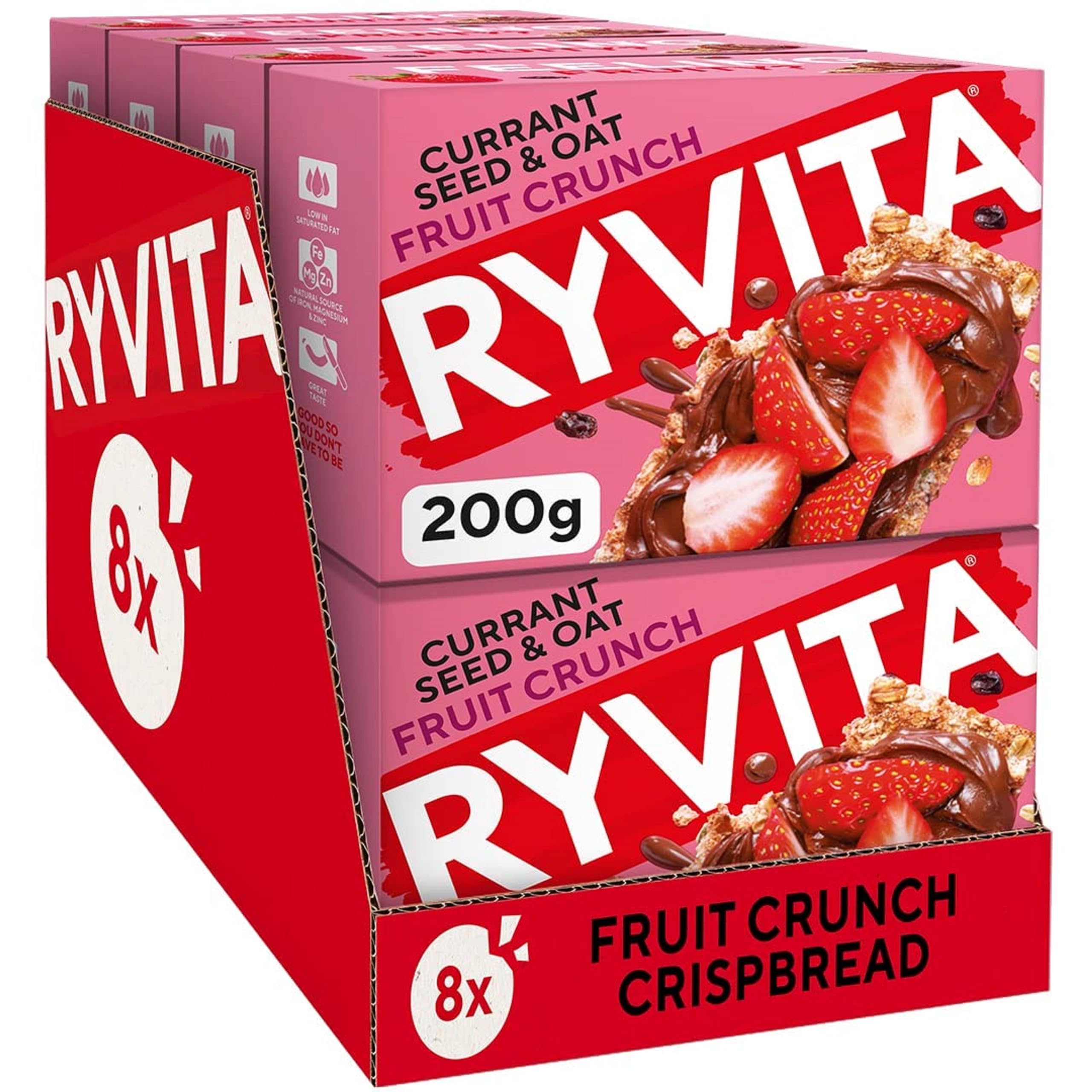 Rywita Fruit Crunch Crispbread with Currants, Seeds and Oats | 8 x 200g Packs | High Fibre