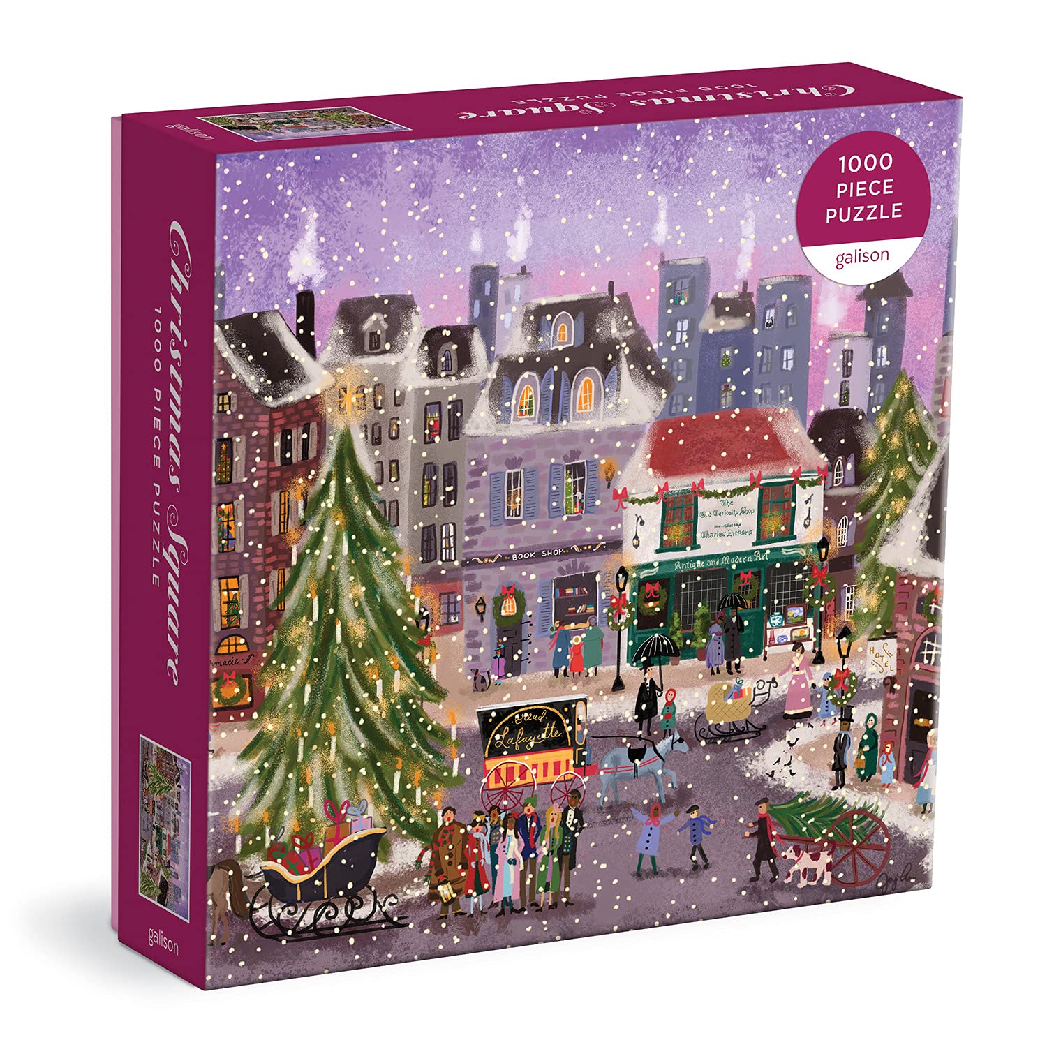 Galison The Christmas Square 1000 Piece Jigsaw Puzzle - Holiday Village Art by Joy Laforme 10