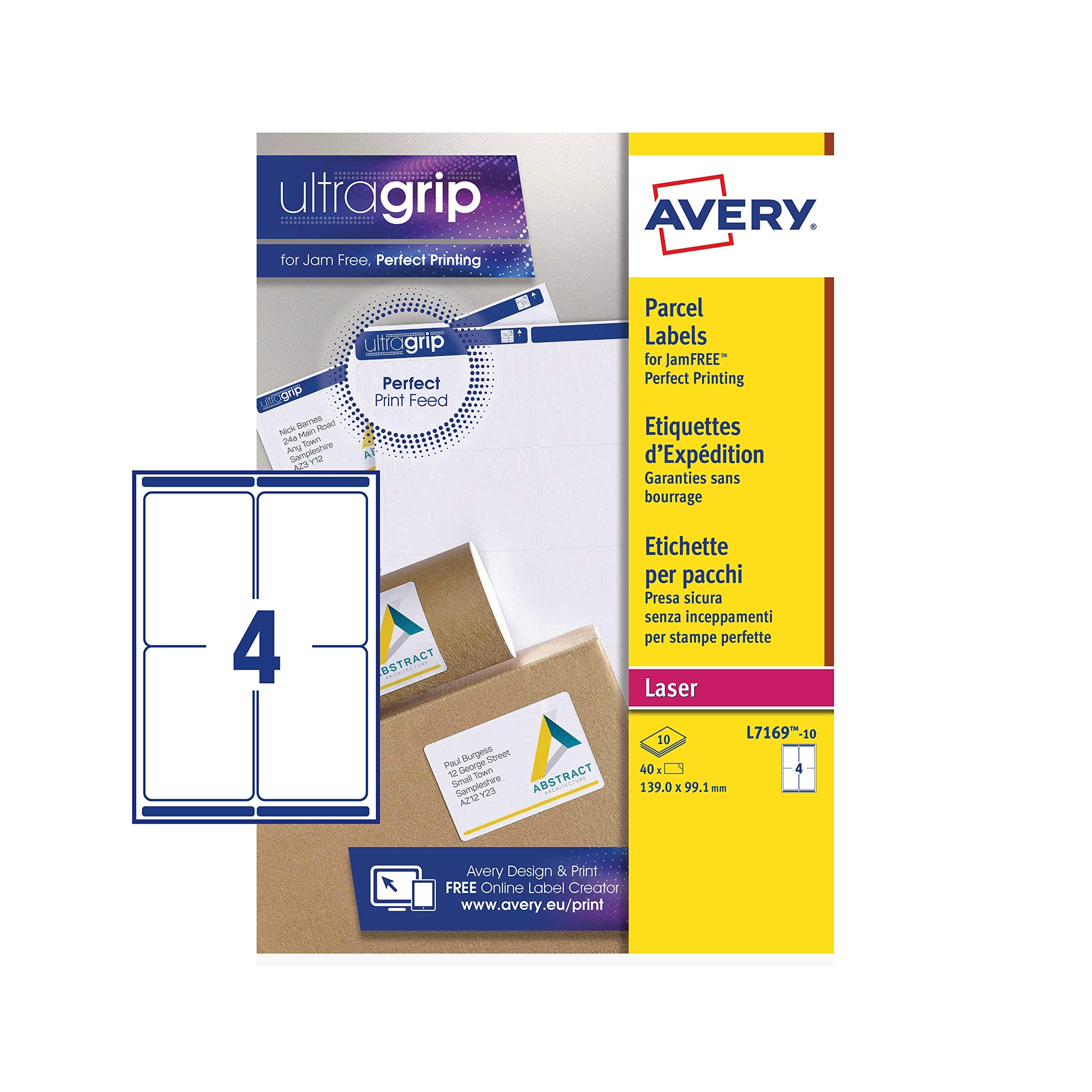 AVERY JamFREE Printable Parcel Labels - 139 x 99.1mm White Paper, 10 Items, FSC Certified