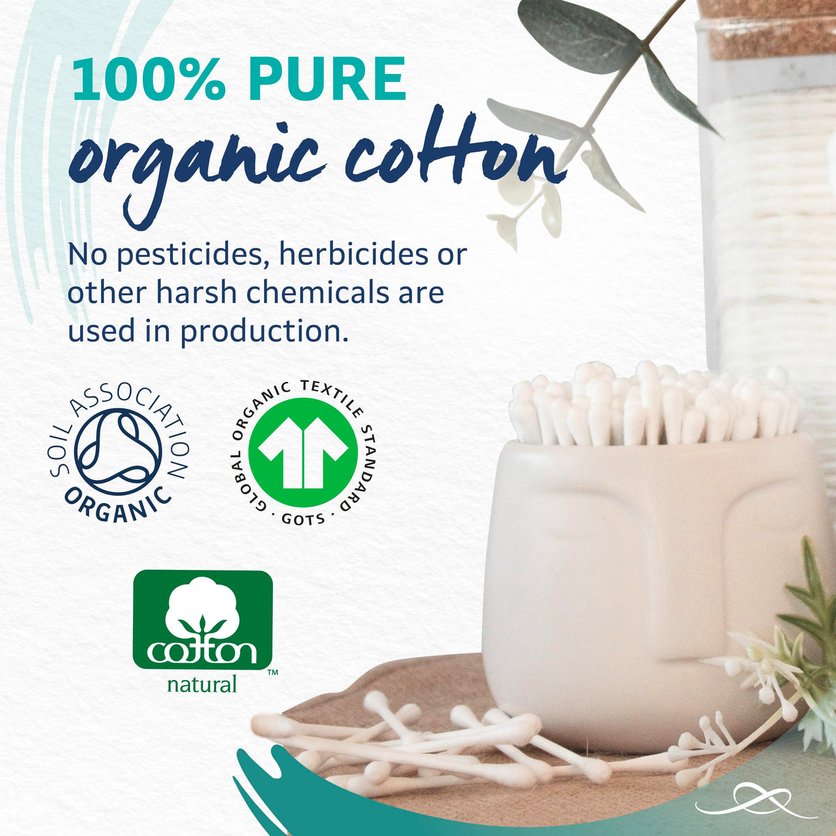 Lil-Lets Organic Cotton Wool Buds - 200 Count | Plastic-Free | FSC Certified Paper Sticks