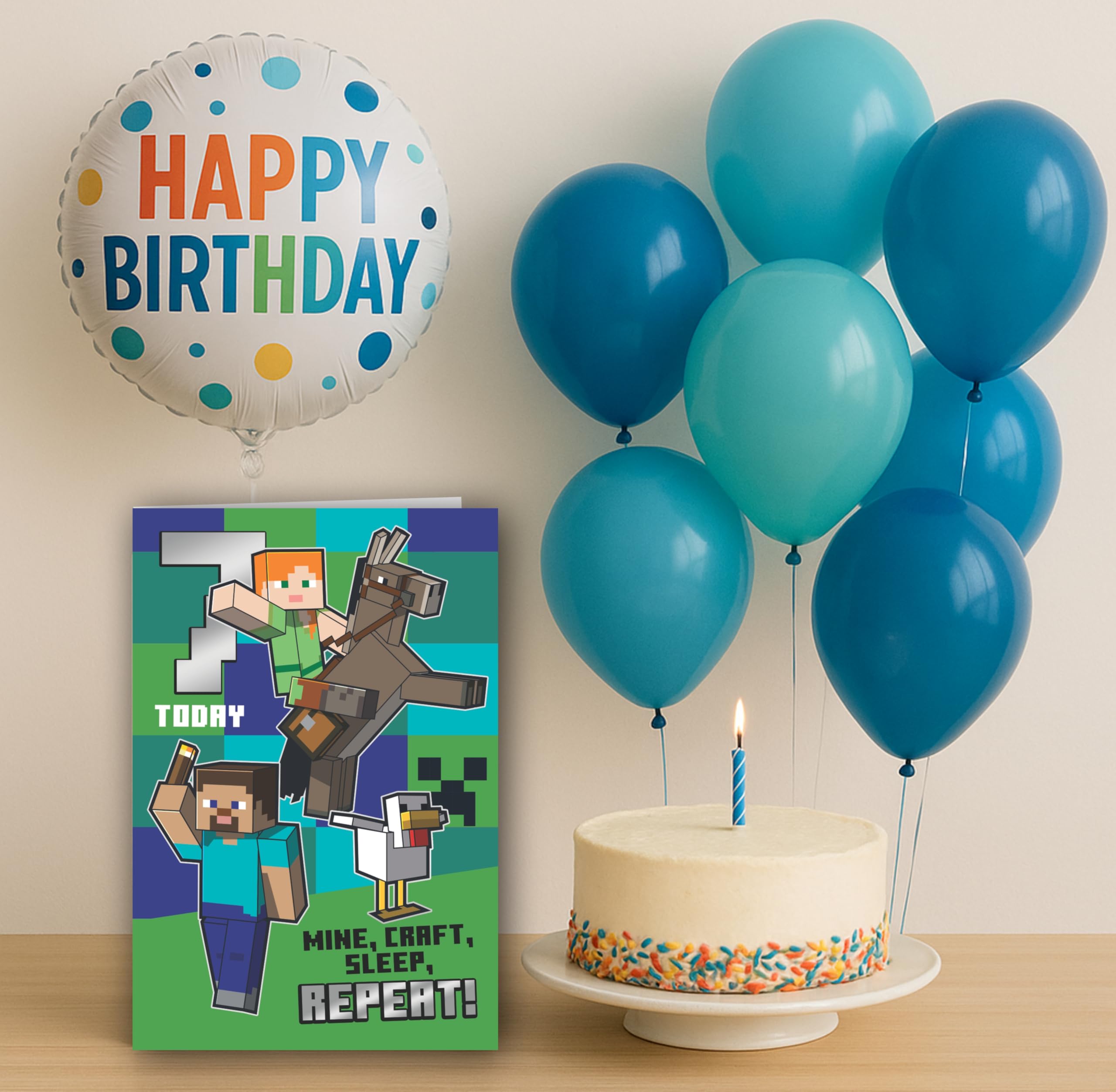 Danilo Promotions LTD Minecraft Birthday Card - Age 7 Greeting Card with Stickers | Standard Size 4