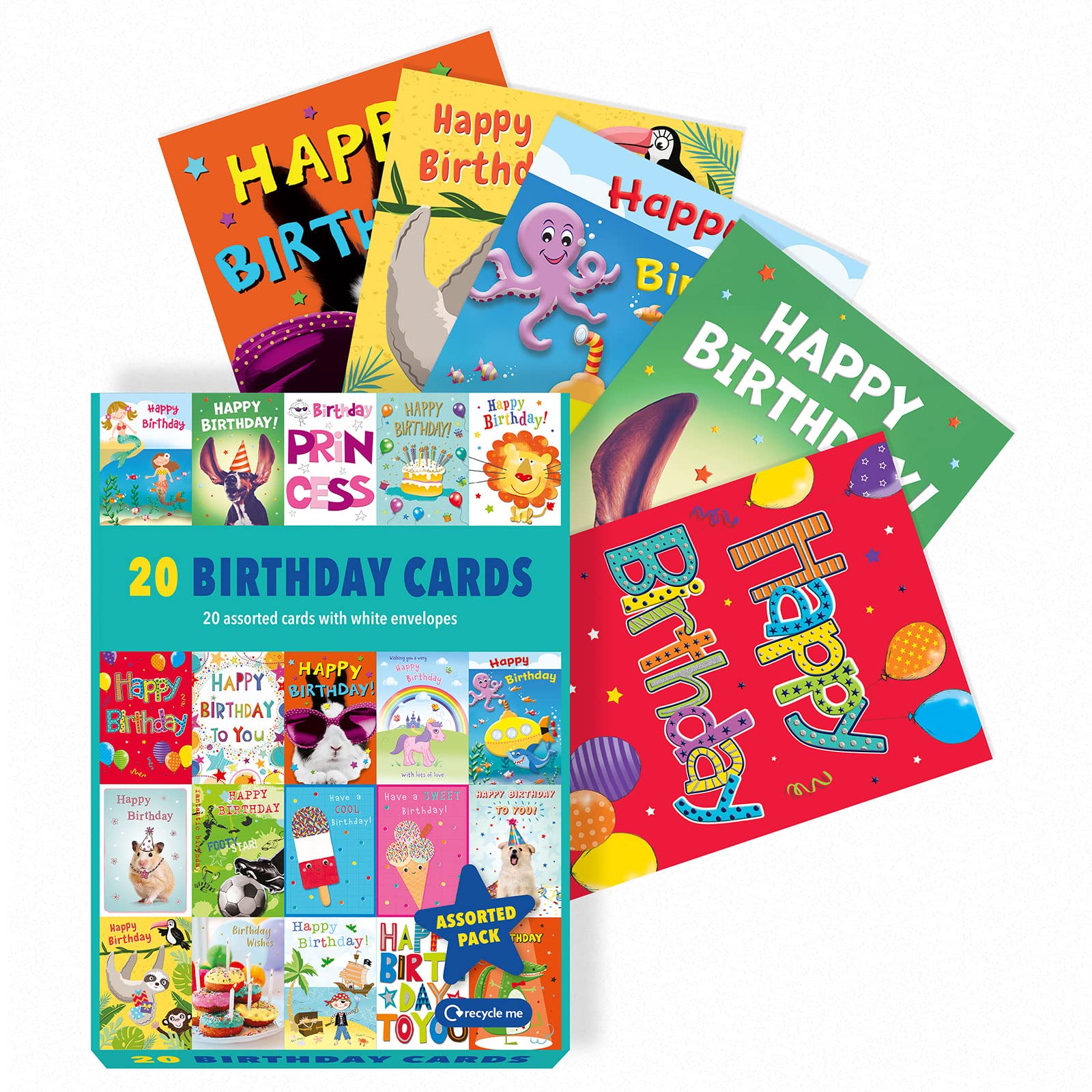 Piccadilly Greetings Kids Birthday Cards Multi-pack | 20 Cards | 5x7 Inches | Assorted Designs