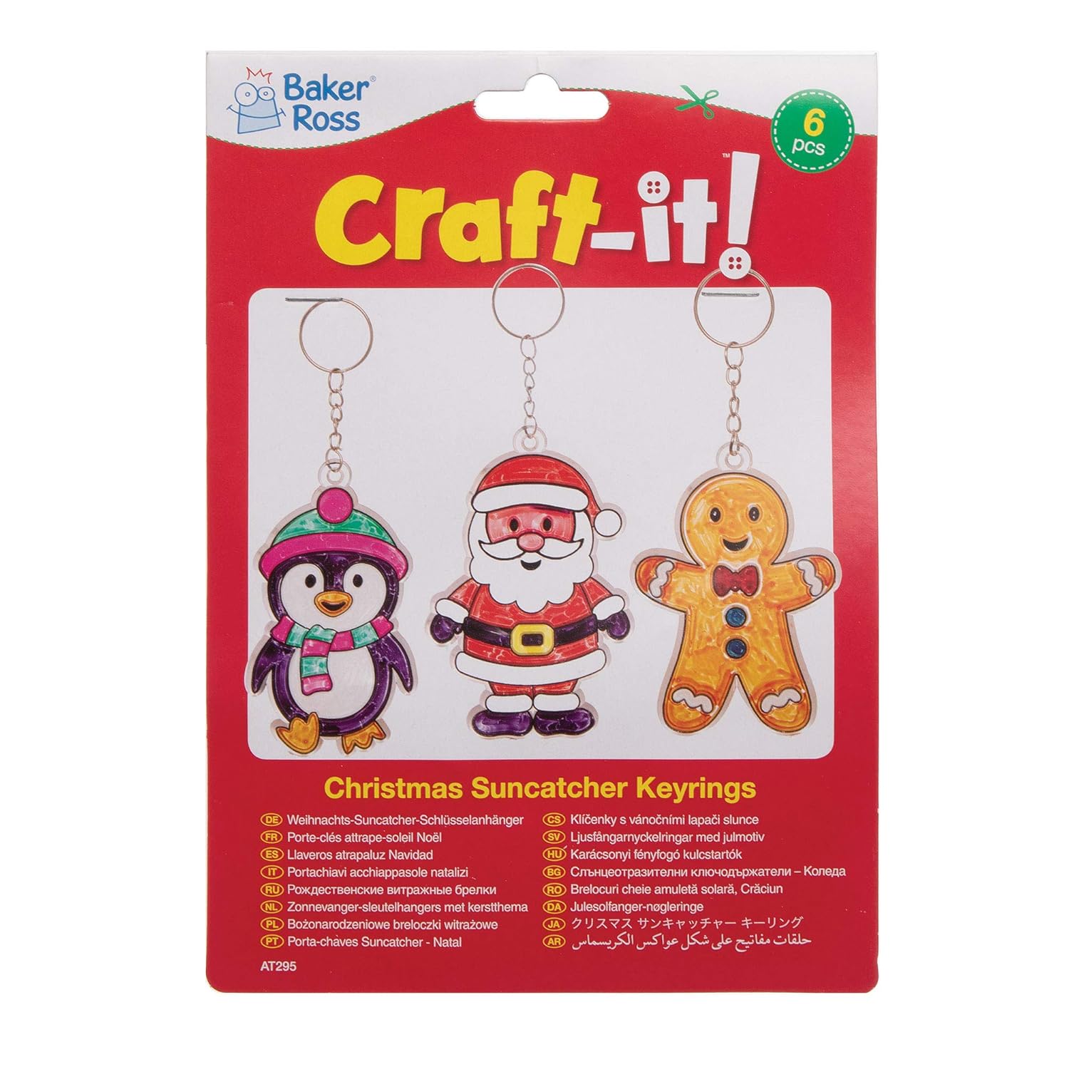 Baker Ross AT295 Christmas Suncatcher Keyring Craft Kit - Assorted Festive DIY Ornament Set (Pack of 6) 3