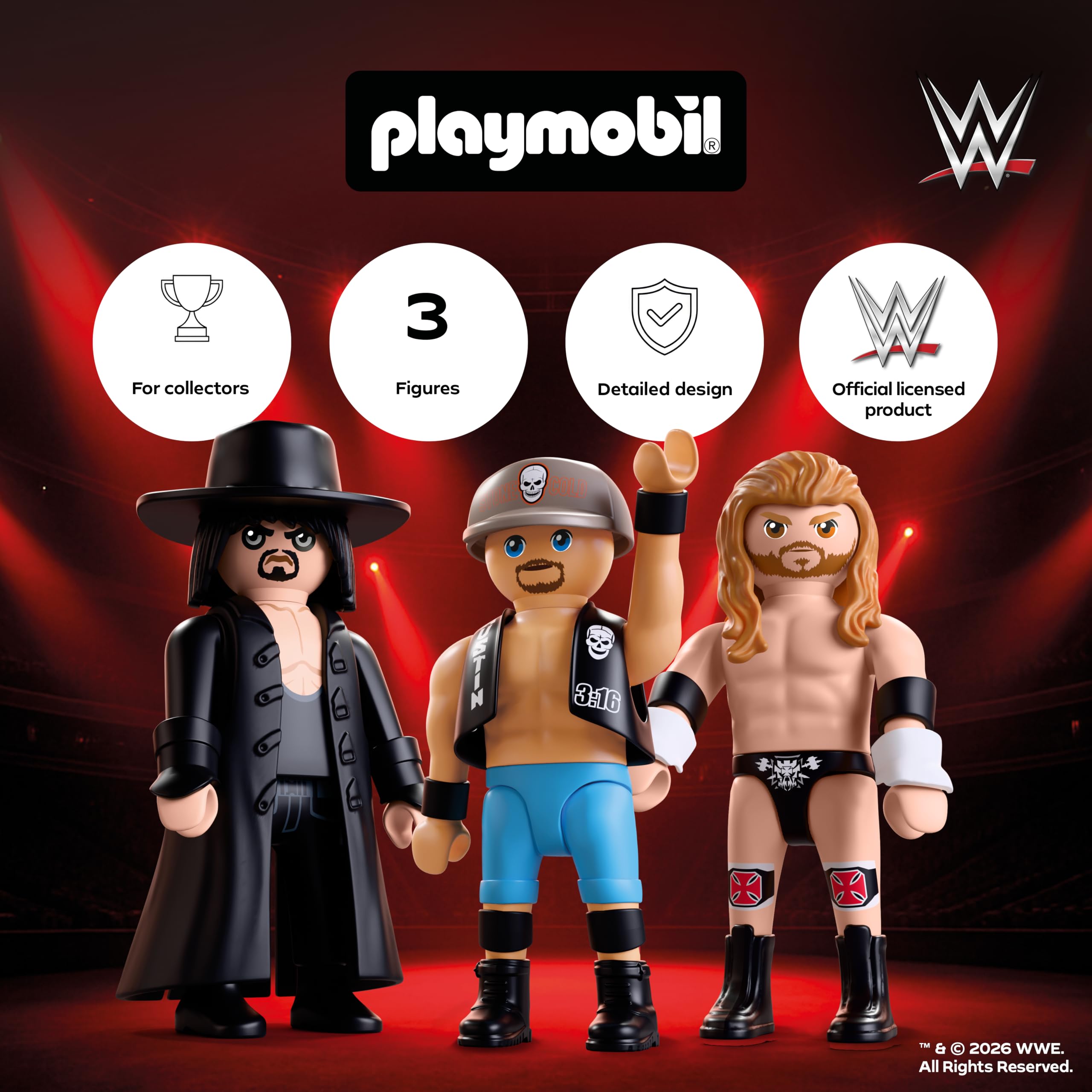 Playmobil WWE Attitude Era Multipack Figure Set - Undertaker, Stone Cold, Triple H | Ages 4+