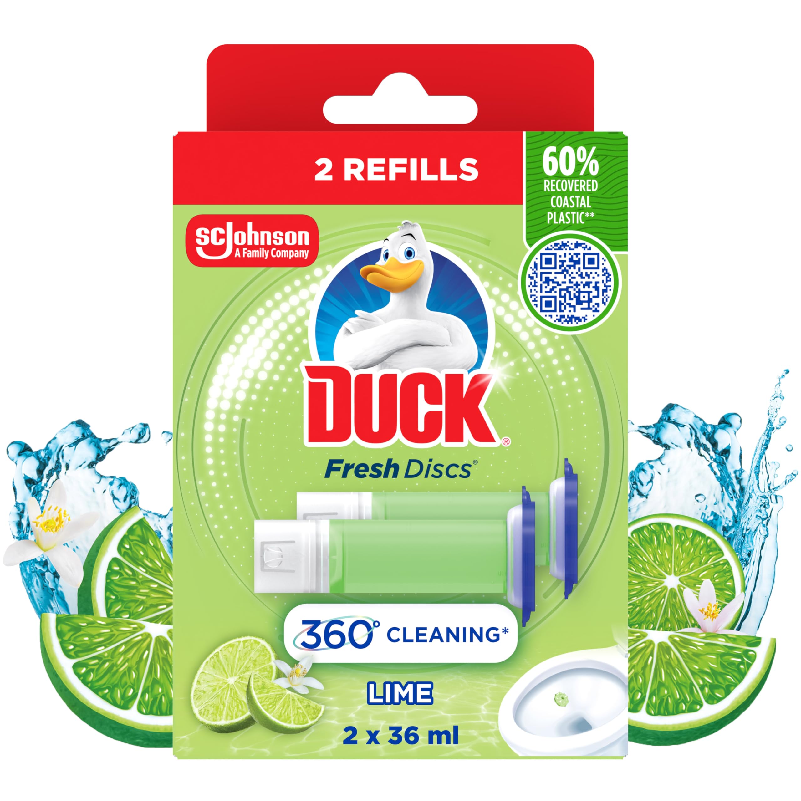 DUCK Fresh Discs Toilet Cleaner Refill - Lime Scent, Prevents Limescale | 12 Count