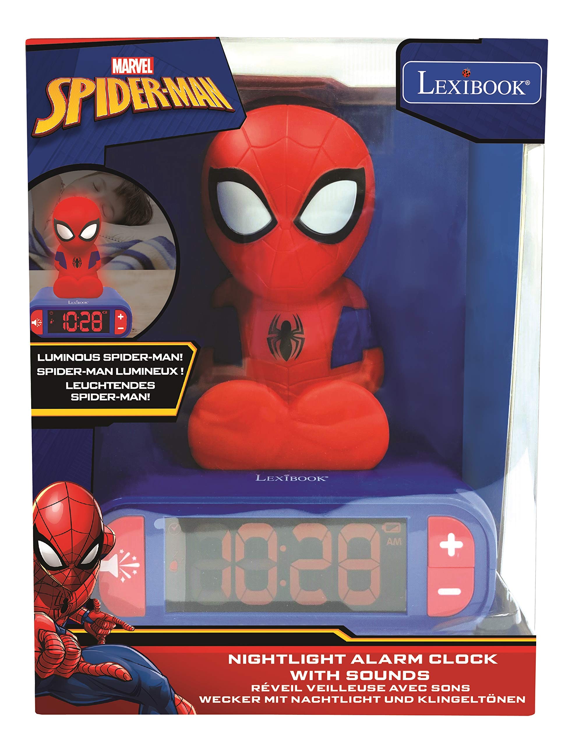 LEXIBOOK Spider-Man Digital Alarm Clock with Light-Up Feature and Sound Effects - Blue 7