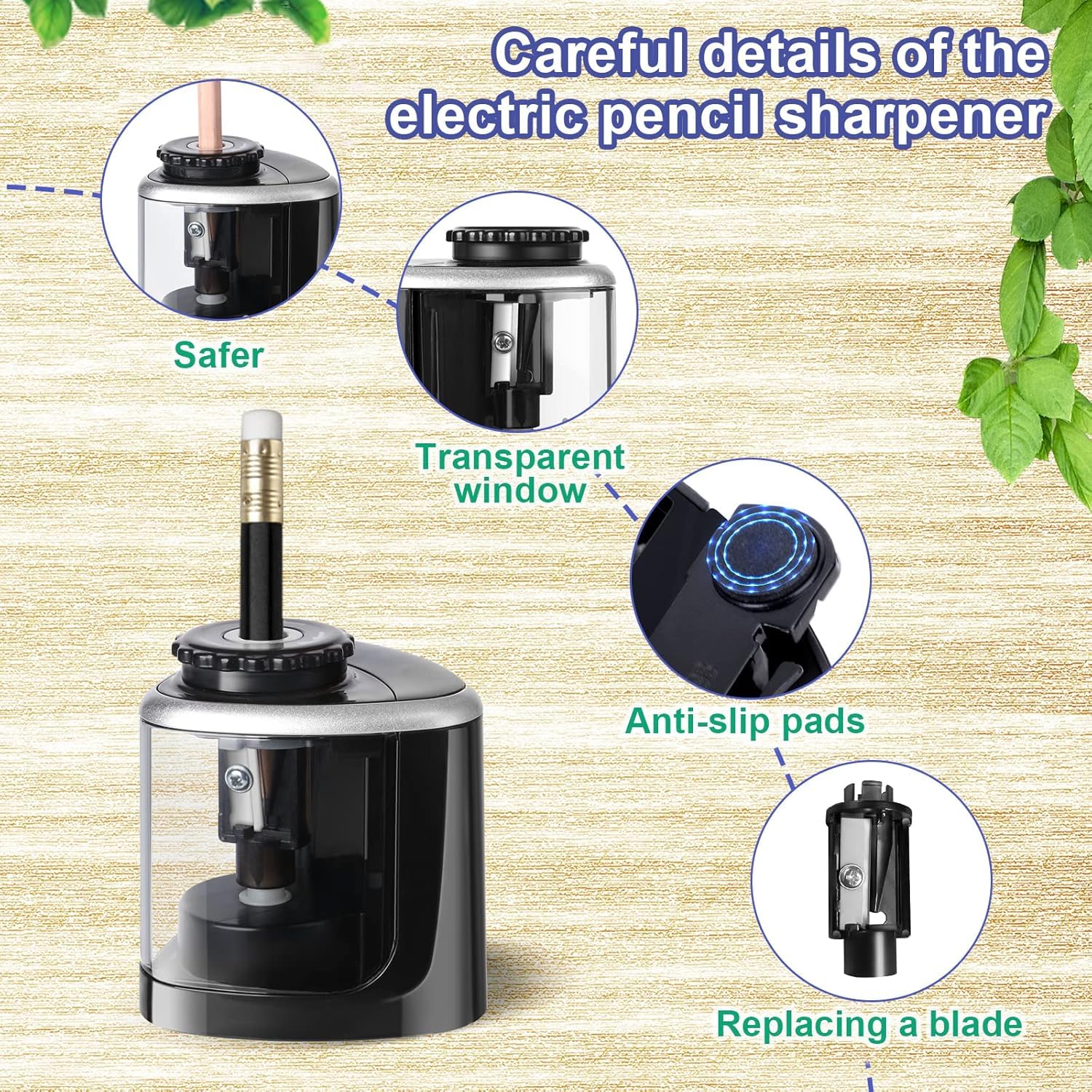 elzle Electric Pencil Sharpener - Dual Mode (Electric/Manual) | Fast 3-5 Sec Sharpening | Black 3