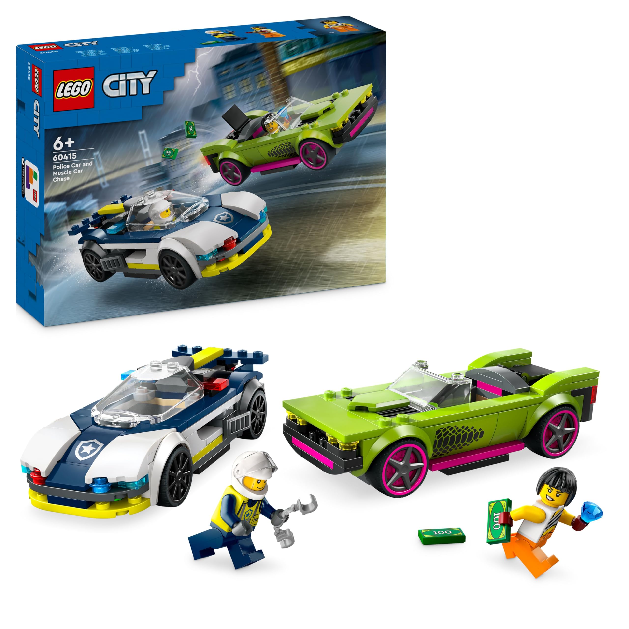 LEGO City Police Car and Muscle Car Chase Building Set | Ages 6+ | Model 60415 1