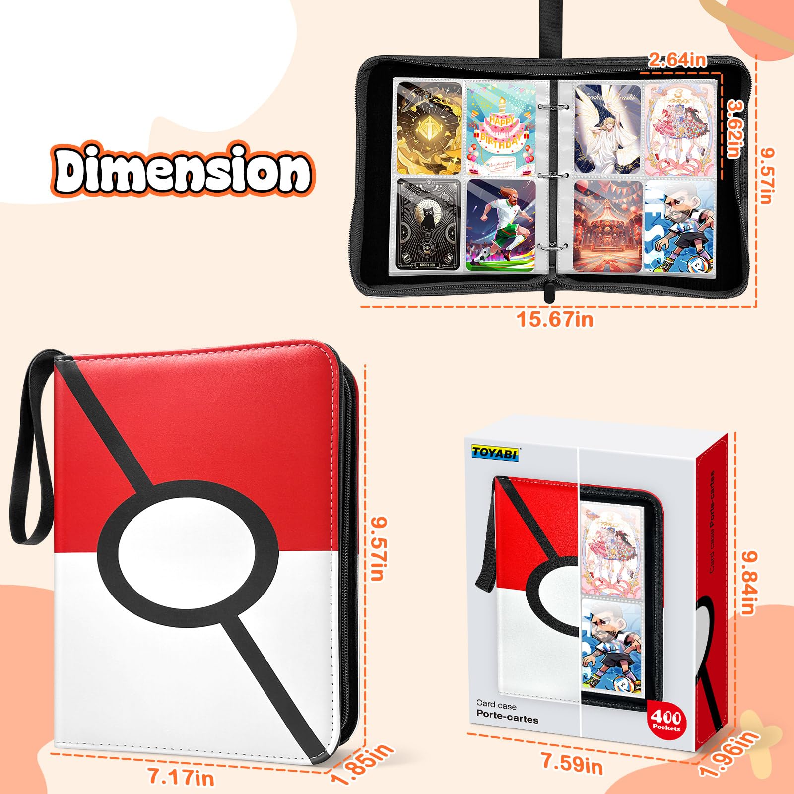 TOYABI 50-Page 400-Pocket PU Leather Trading Card Binder for Kids and Collectors 4