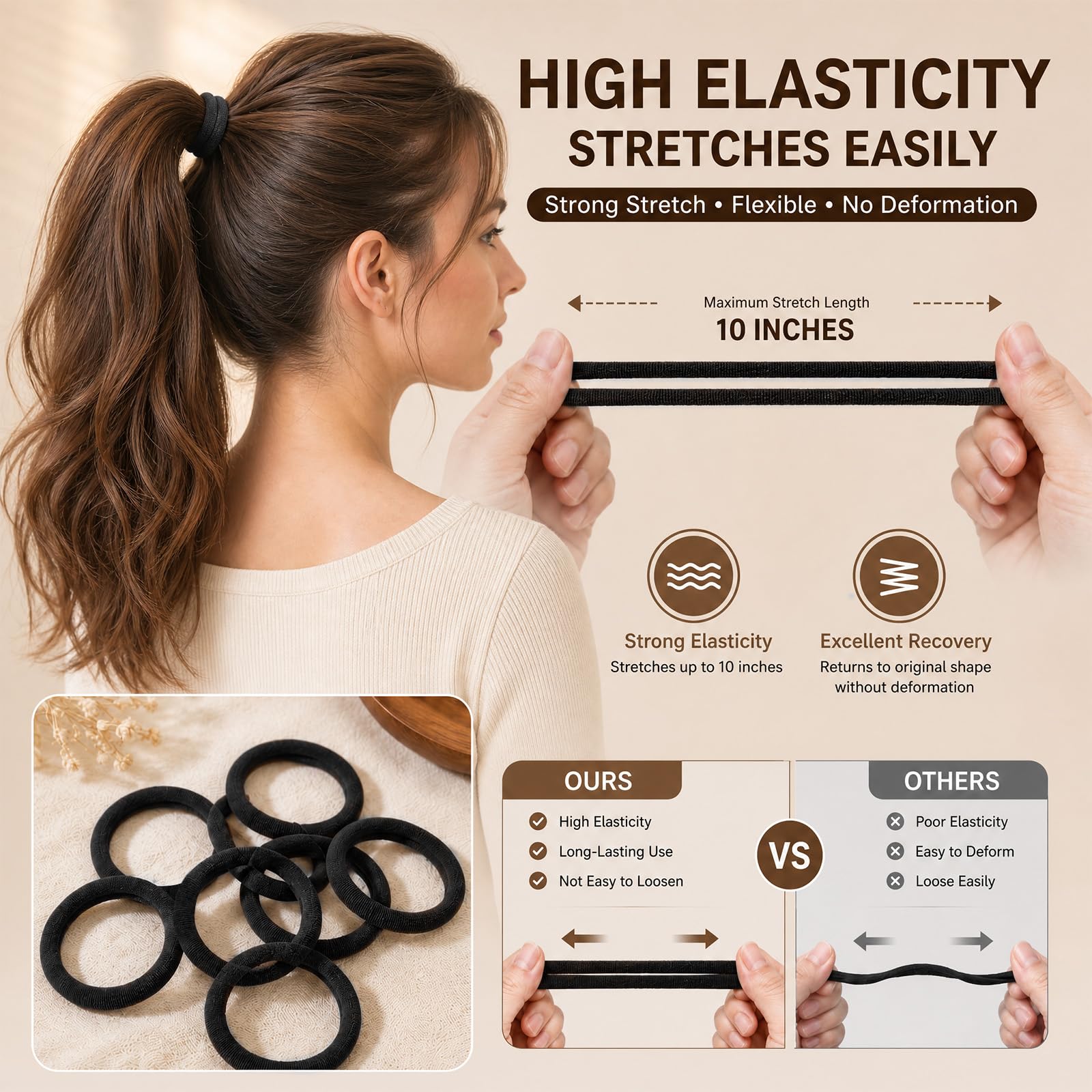 Admygo Seamless Thick Hair Ties - 30 Pack Black Elastic Hair Bands for All Hair Types 4