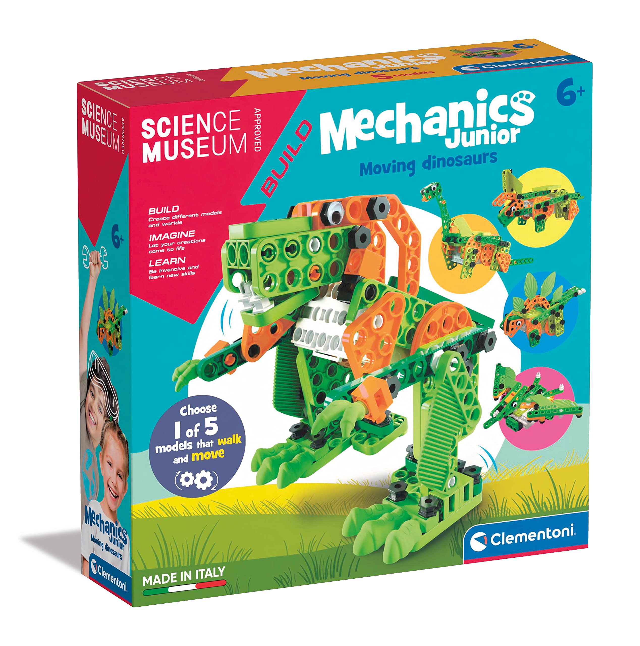 Clementoni Science Museum Mechanics Junior Moving Dinosaurs Building Kit - 5 Motorised Dinosaur Models for Kids 6+ 5