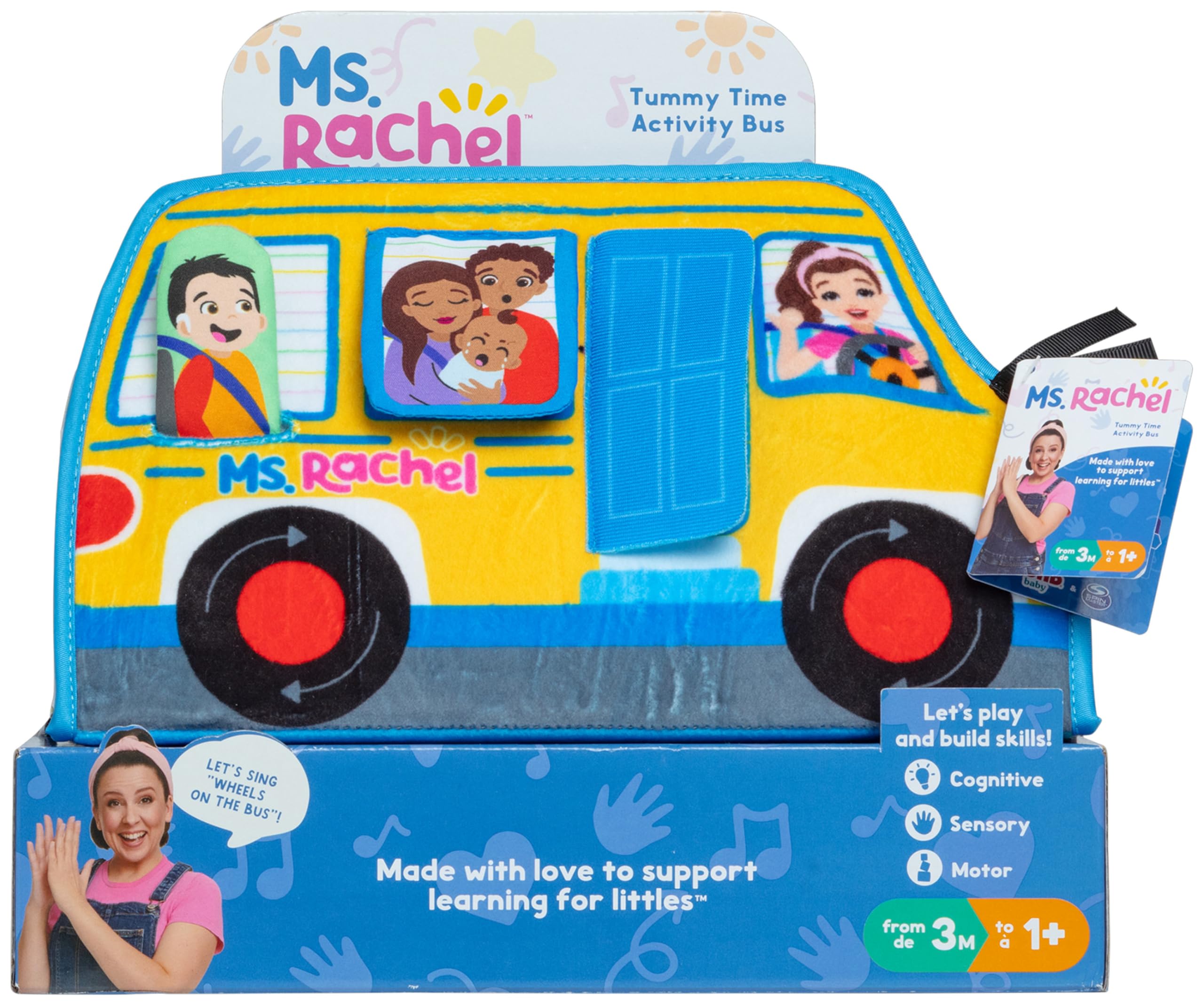 Ms. Rachel Tummy Time Activity Bus - Soft Folding Play Mat with Mirror & Textures for Sensory Development 11