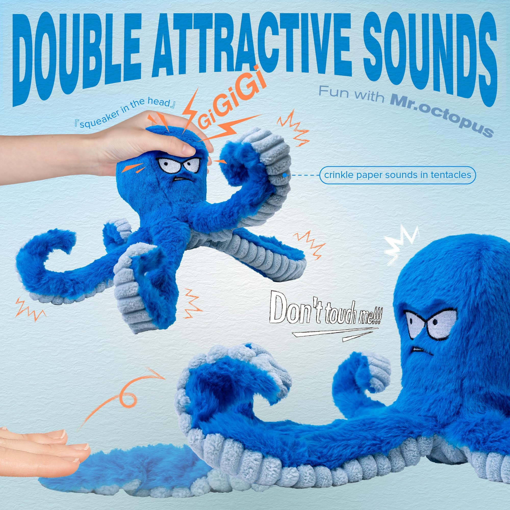 LEGEND SANDY Tough Squeak Dog Toy - Heavy Duty, Waterproof Lining, Blue Octopus