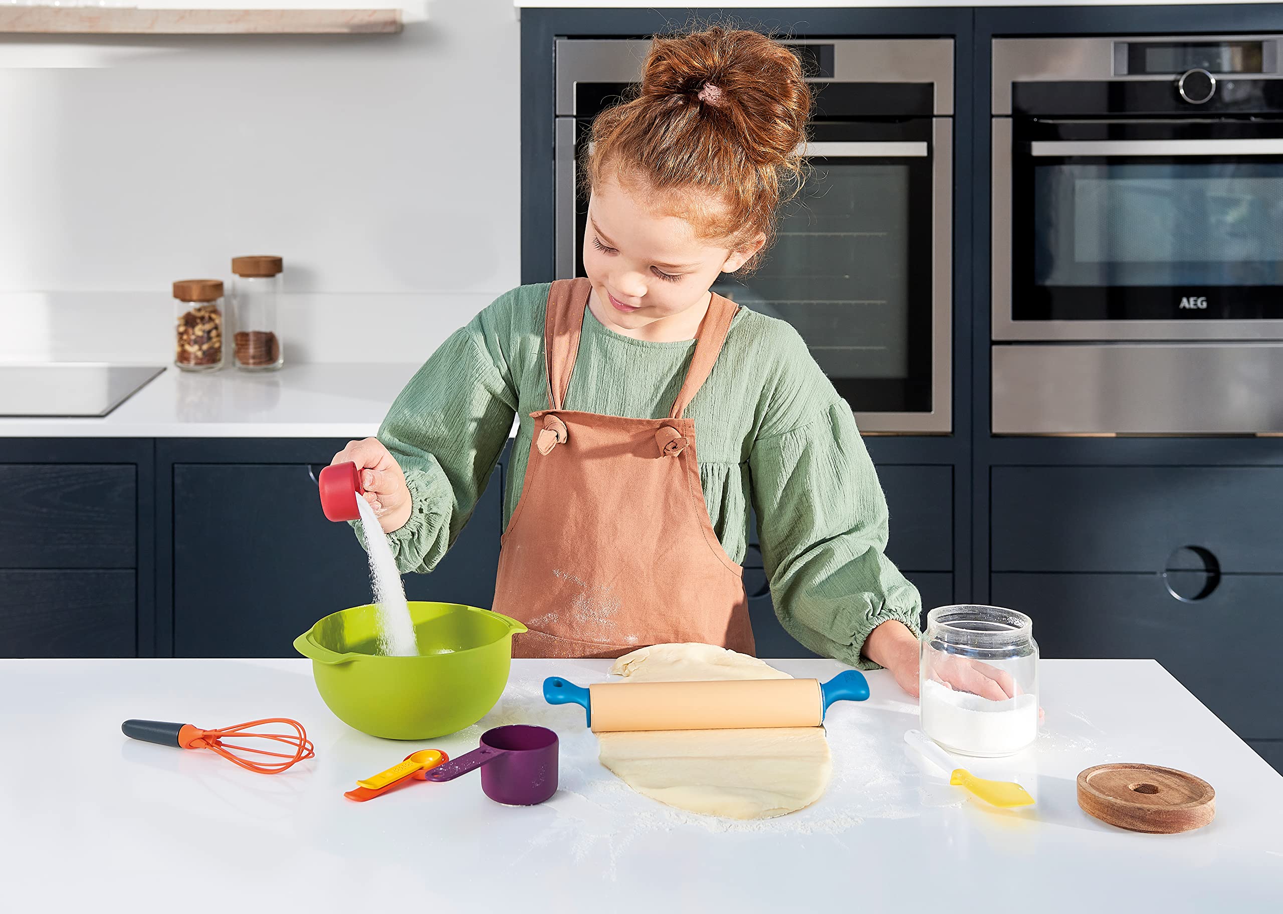 Casdon Joseph Joseph Bake Set - Toy Kitchen Playset for Kids Aged 3+ | Includes Whisk, Rolling Pin, Cups 3