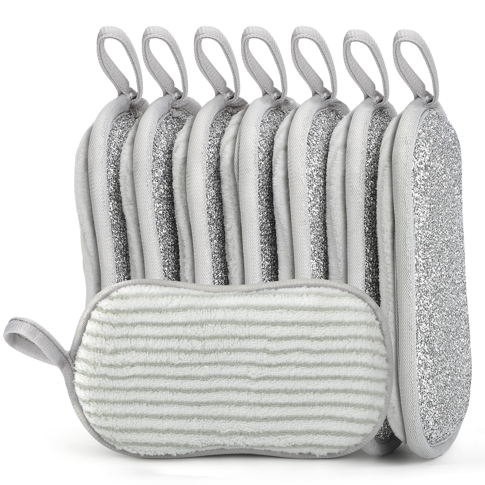 Euqvunn Dual-Sided Kitchen Cleaning Sponges - 8 Pack, Grey, 9.5x16cm