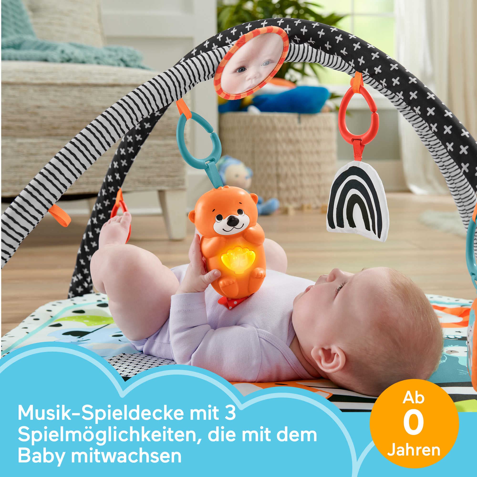 Fisher-Price 3-in-1 Baby Gym Newborn Playset - Tummy Time, Music & Lights, Sensory Toys