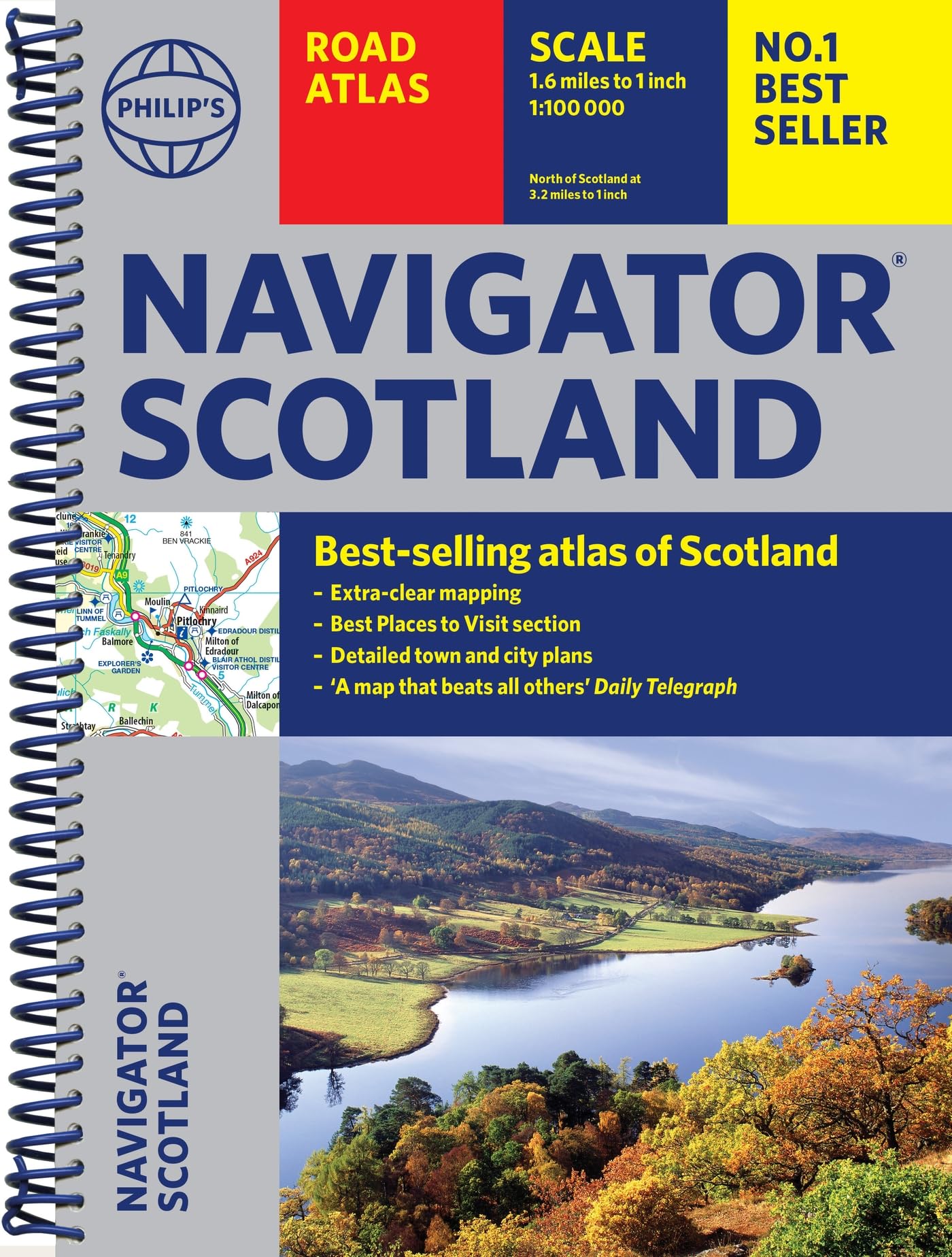Philip's Navigator Scotland Atlas - Best of Scotland Guide | Spiral Bound | 1:100,000 Scale