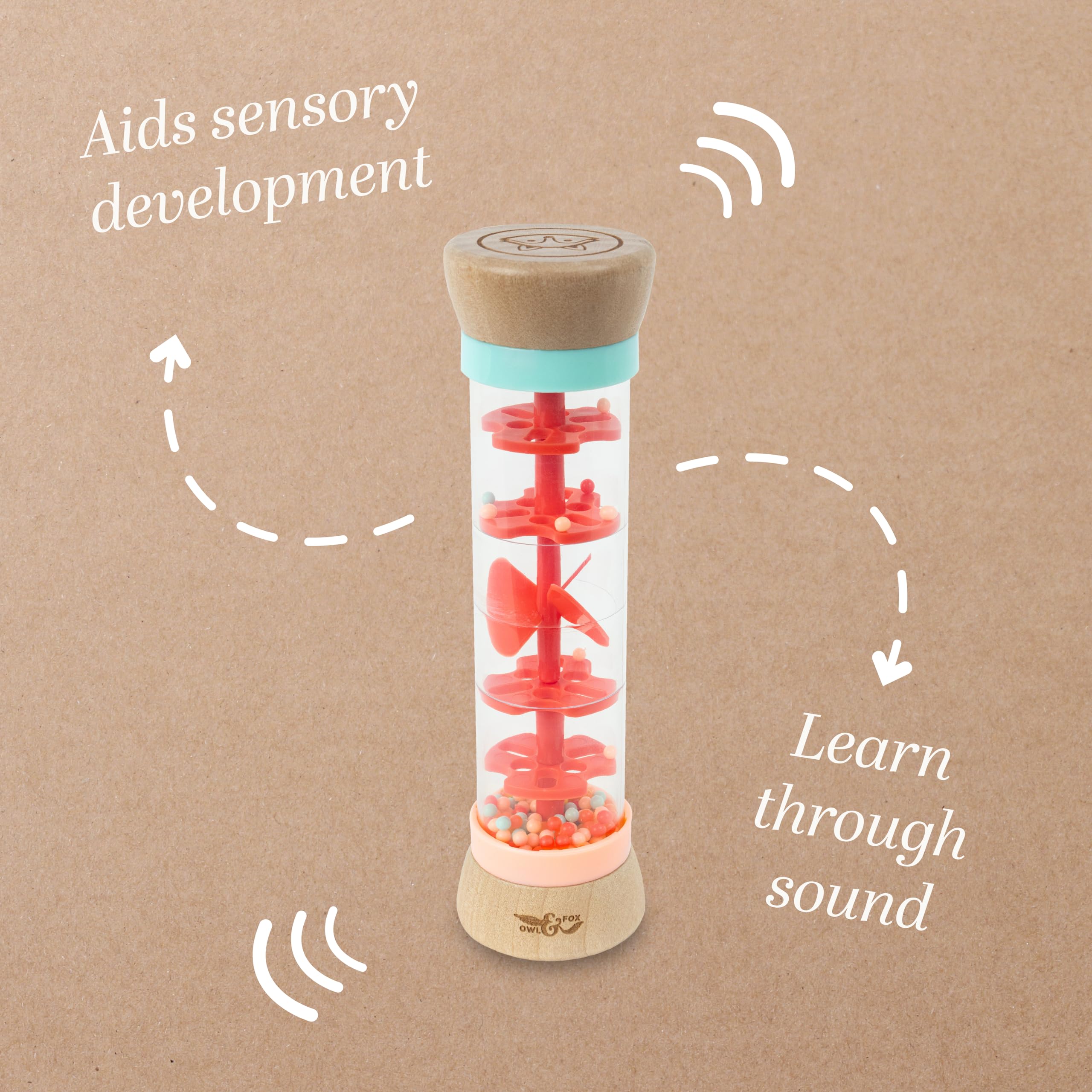 Owl & Fox Wooden Rainmaker Baby Rattle Toy - Soothing Sound Sensory Toy for 12 Months and Up 5