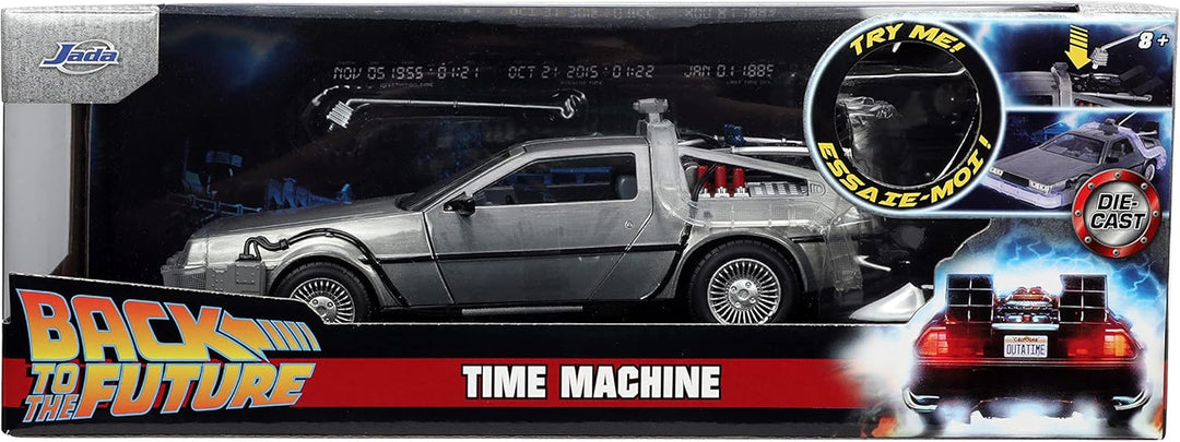 Jada Toys Time Machine Back to The Future 1:24 Scale Die-Cast Vehicle - Silver, LED Light, Ages 8+