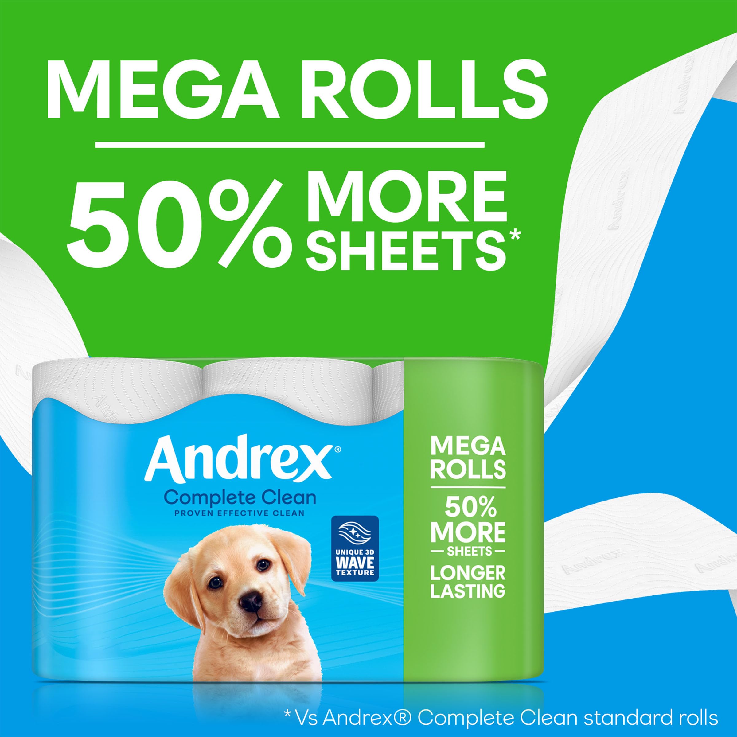 Andrex Complete Clean Toilet Tissues - 12 Mega Rolls (Equals 18 Standard Rolls) | Unscented | Embossed 3