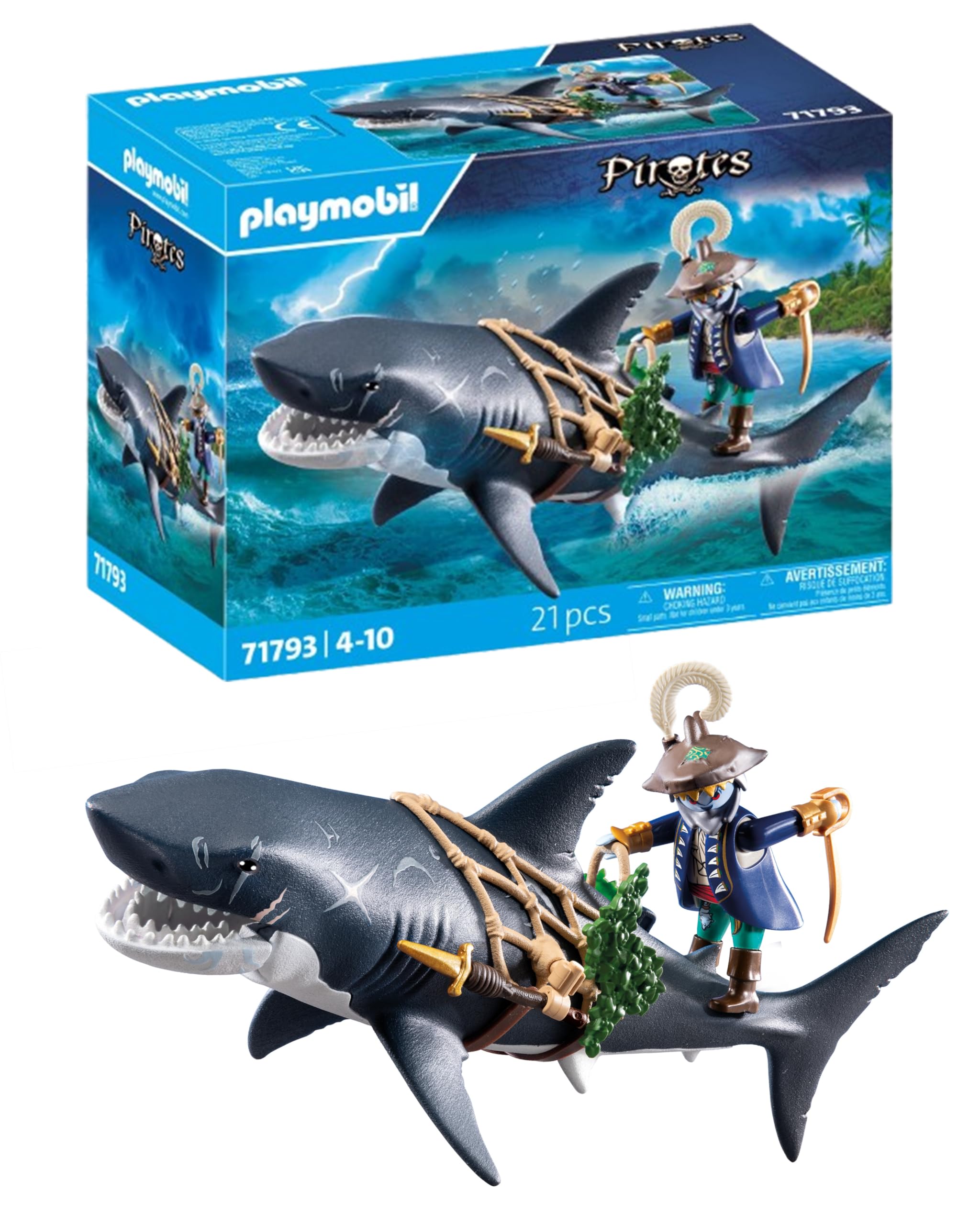 Playmobil Pirates Danger from Giant Shark Playset | Ages 4+ | Model 71793