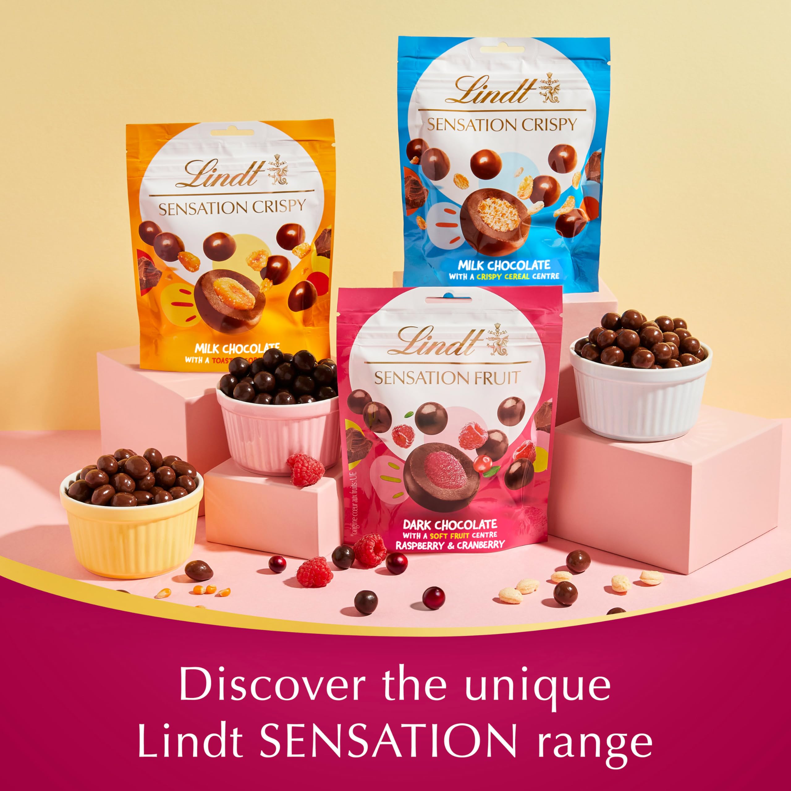 Lindt Fruit Sensation Raspberry and Cranberry Dark Chocolate Pouch 150g 3