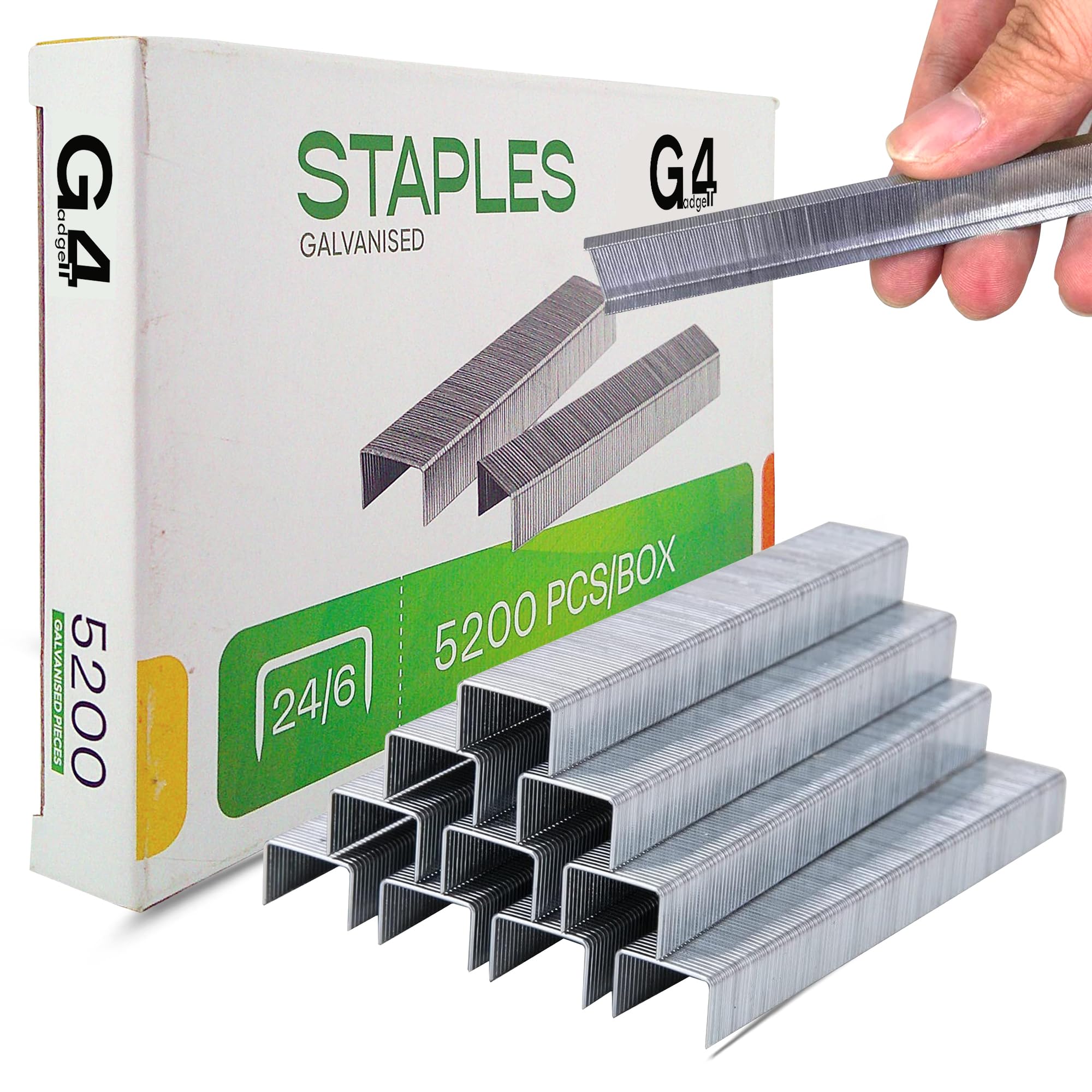 G4GADGET Standard Staples - 5200 Count, 24/6 Size, 30 Sheet Capacity | Silver Metal