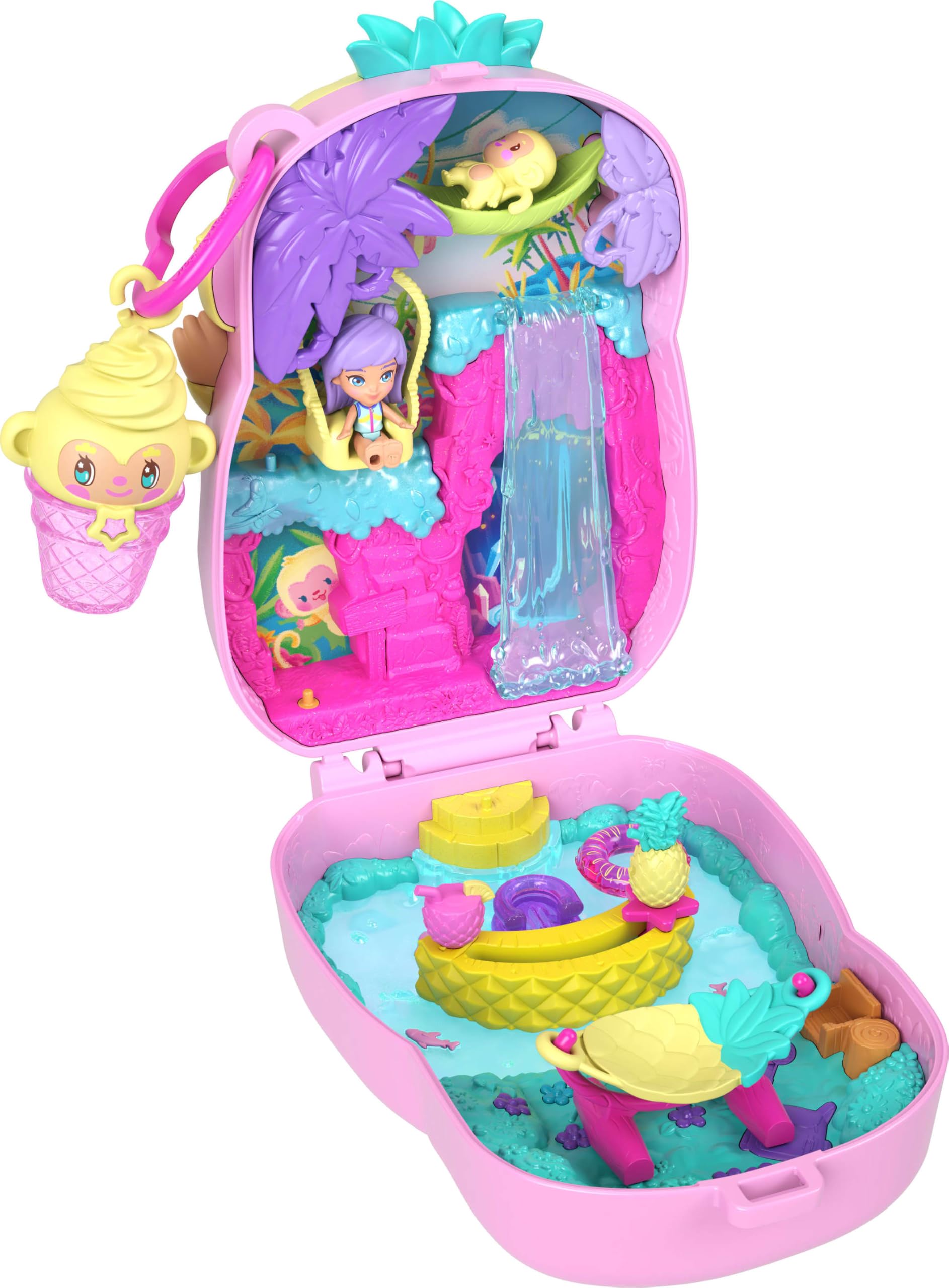 Polly Pocket Pineapple Monkey Compact Playset | Micro Doll & 7 Accessories | Ages 4+ 5