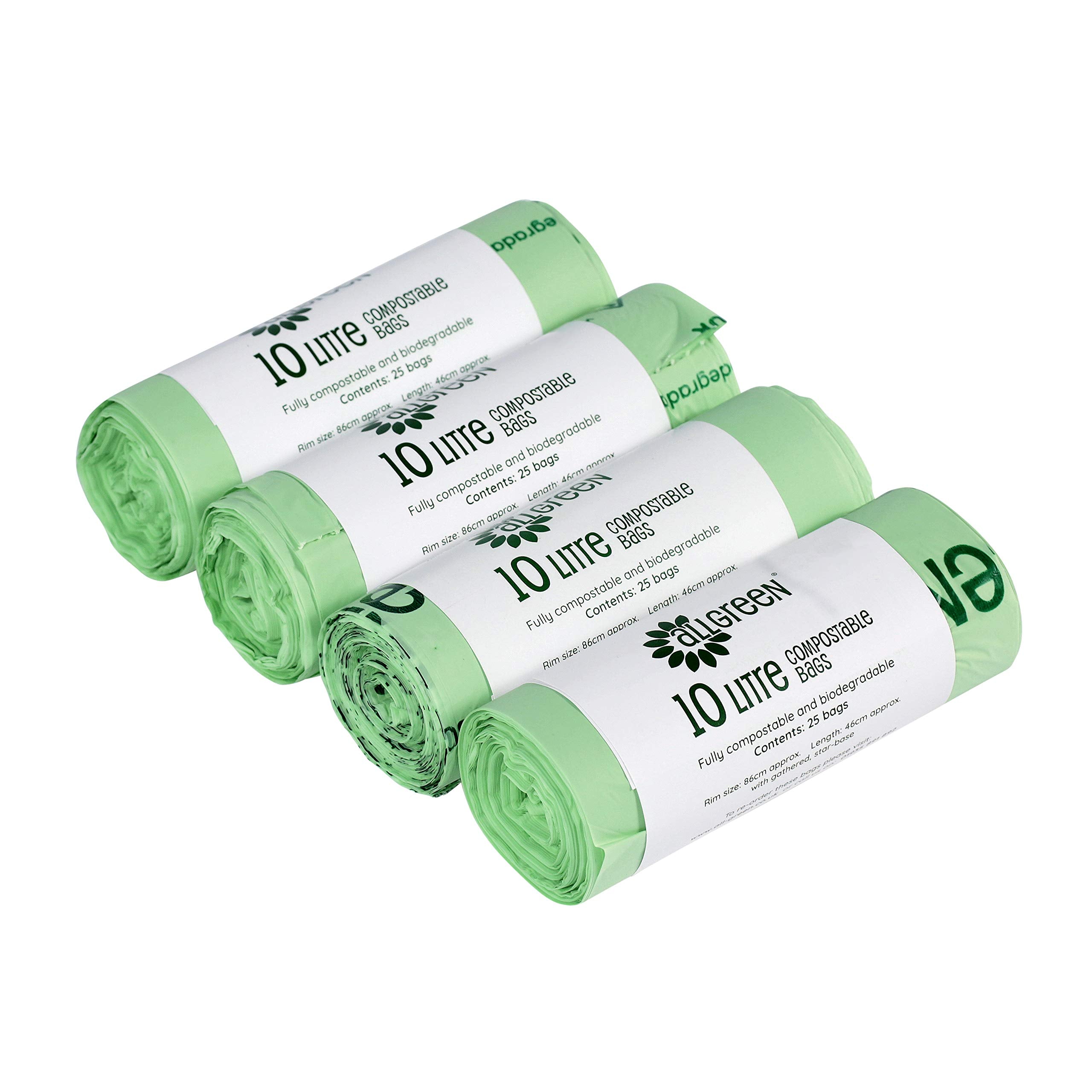 All-Green VC 10L-4 Compostable Kitchen Caddy Bin Liners - 10 Litre, 100 Bags