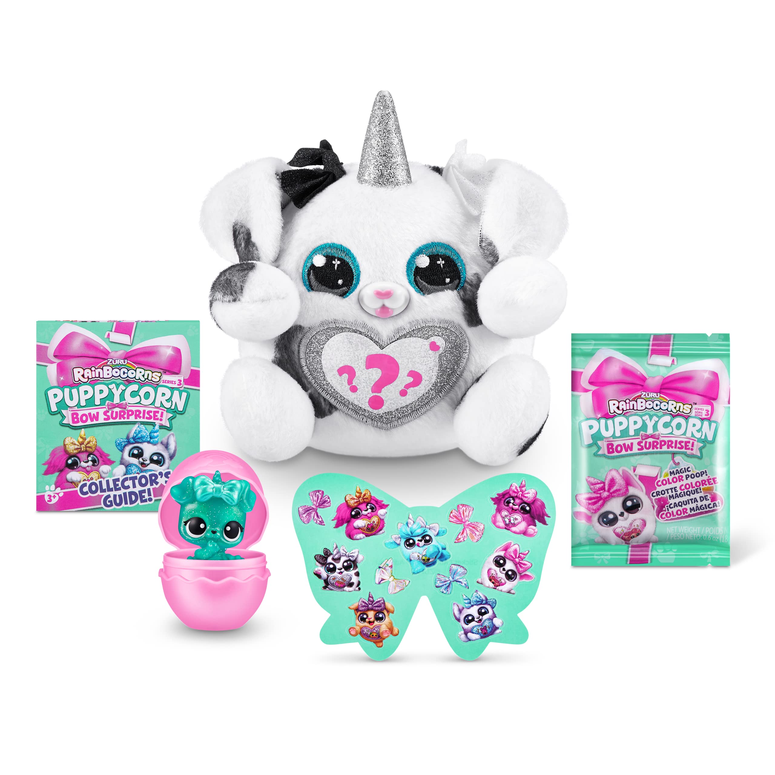 Rainbocorns Puppycorn Bow Surprise - Zedd the Dalmatian Collectible Plush with 5 Layers of Surprises, Slime, Stickers & Boo-Boocorn - Ages 3+ 5