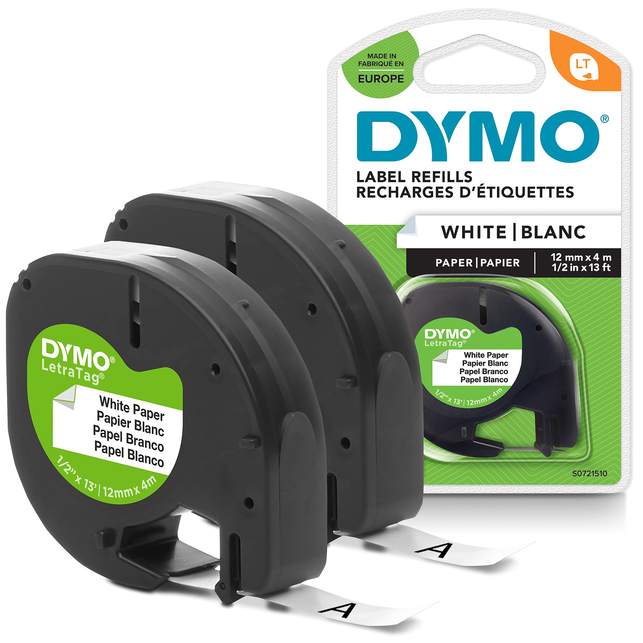 Dymo LetraTag Paper Labels | Black Print on White | 12 mm x 4 m Roll | Model 10697 1