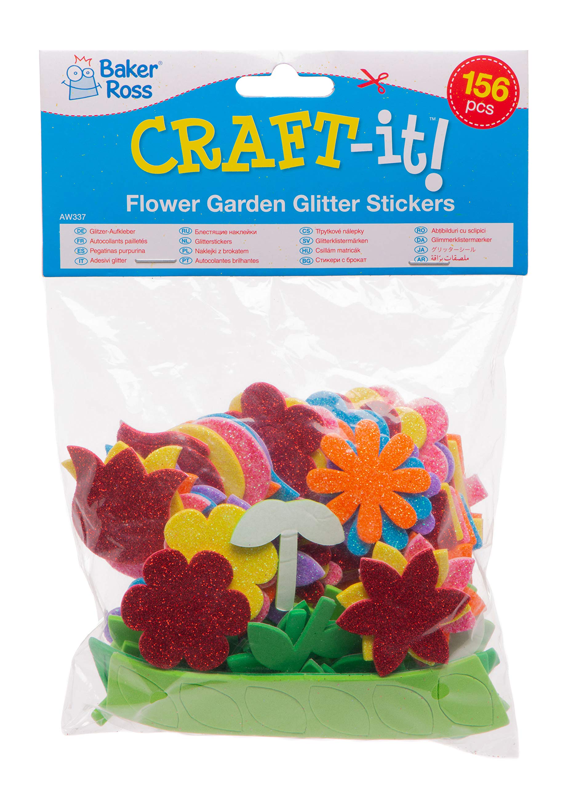 Baker Ross Flower Garden Glitter Foam Stickers - 150 Pack, Assorted Colors | AW337 3