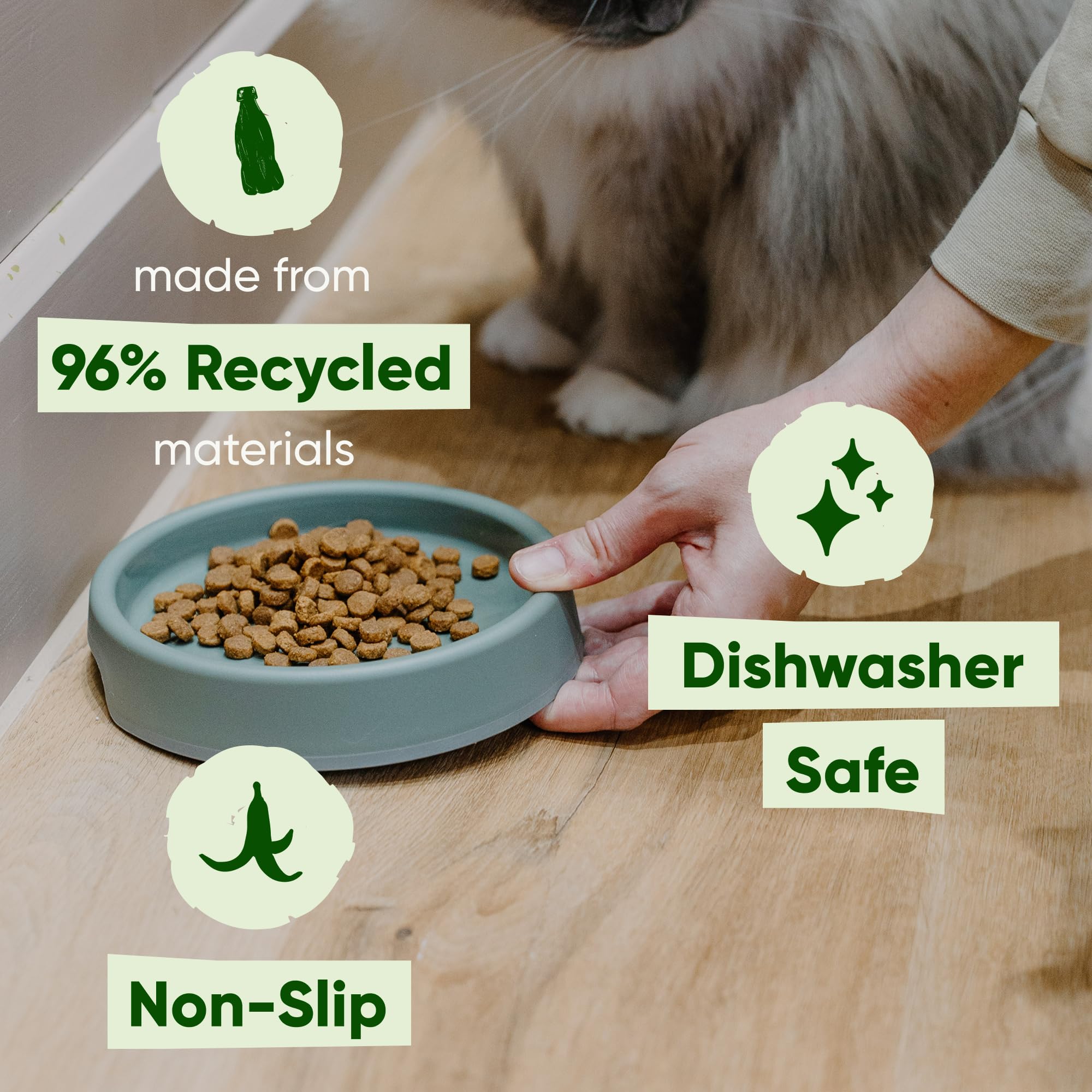 Beco Cat Bowl - Whisker-Friendly Steady Design | 94% Recycled Plastic | Pink