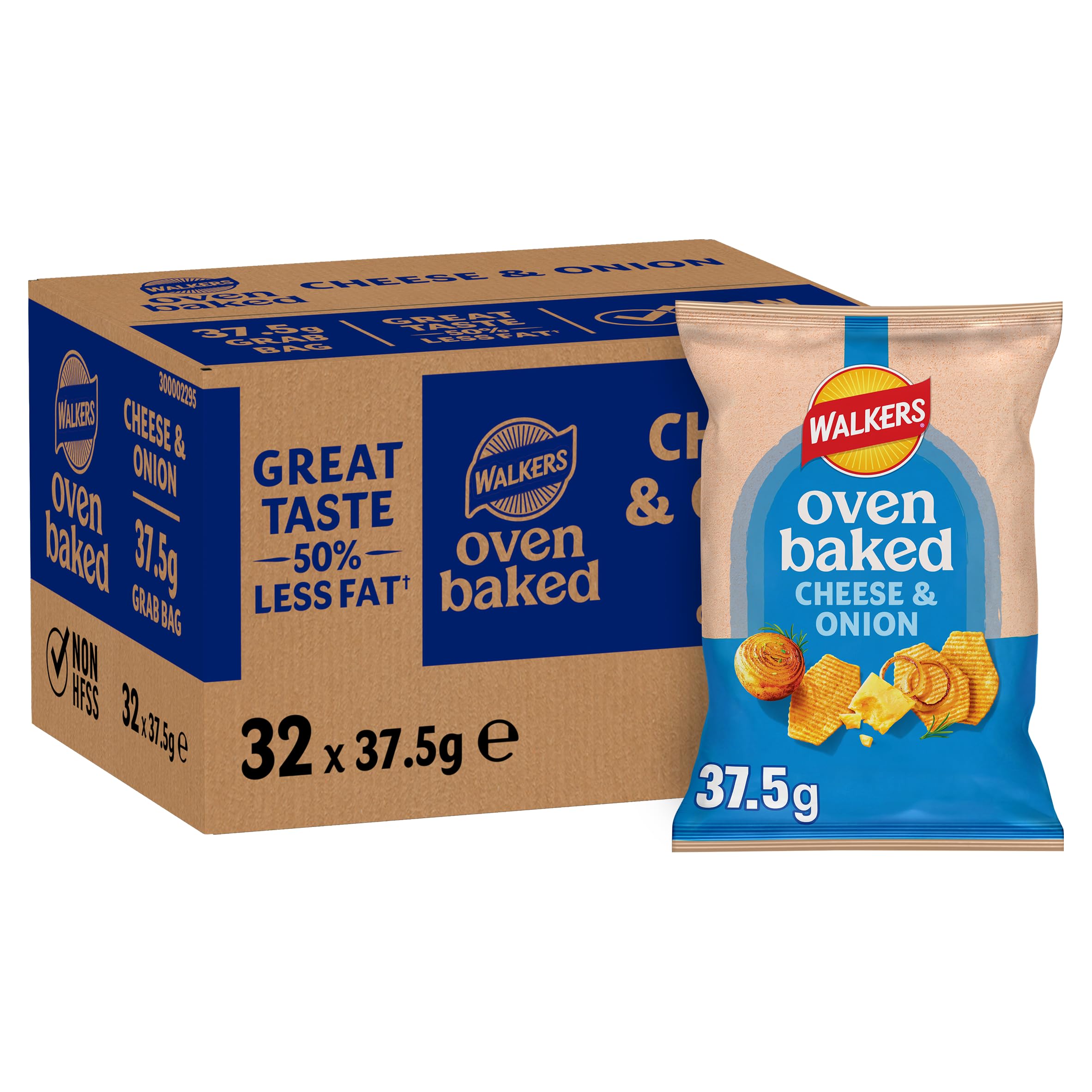 Walkers Baked Cheese & Onion Snacks Crisps - 50% Less Fat | Baked, Not Fried | 32 x 37.5g Multipack