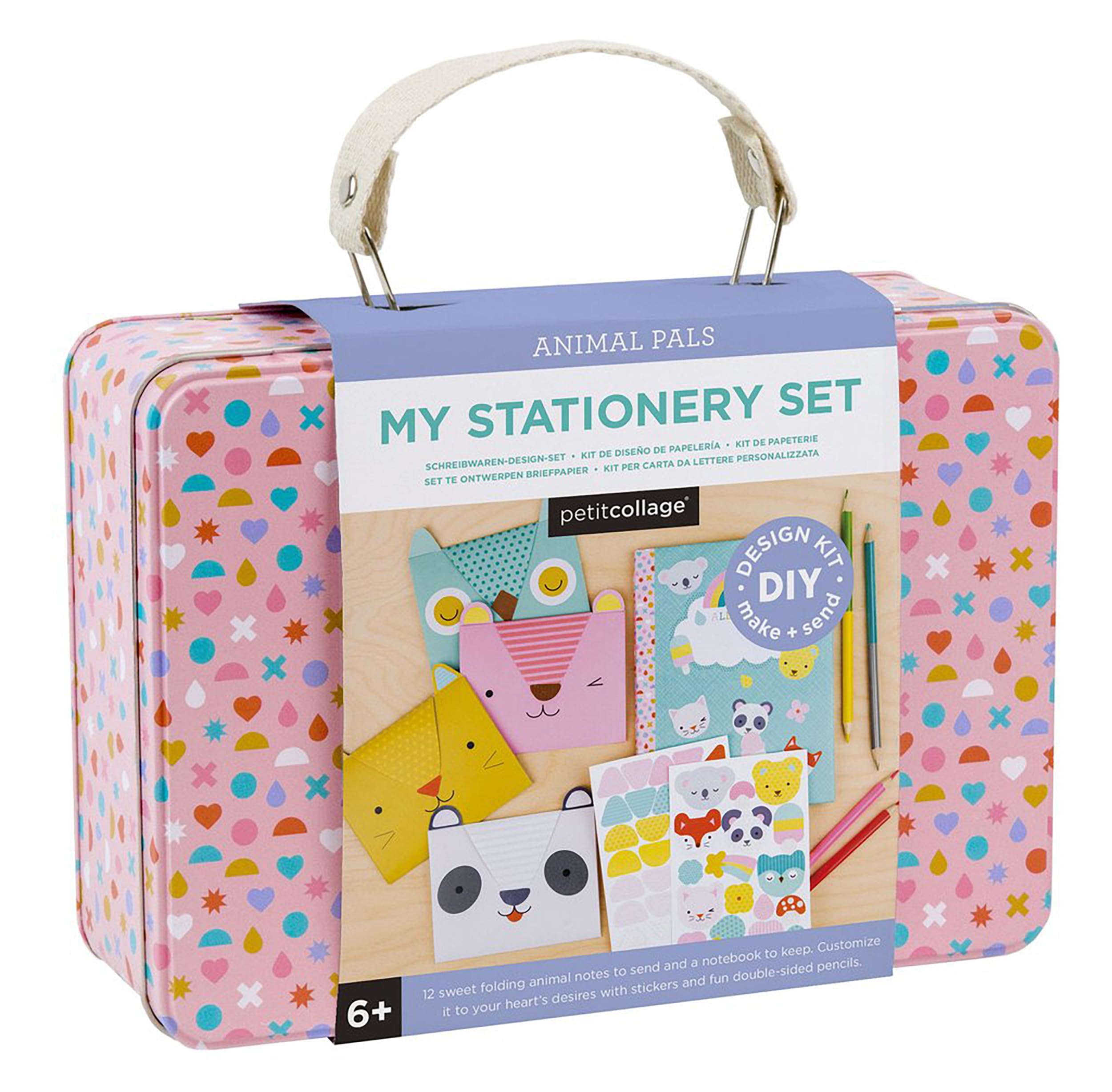 Petit Collage Comprehensive Stationery Craft Kit - Ages 6+ | Includes 12 Notecards, Journal, Stickers & Pencils | Reusable Tin 1