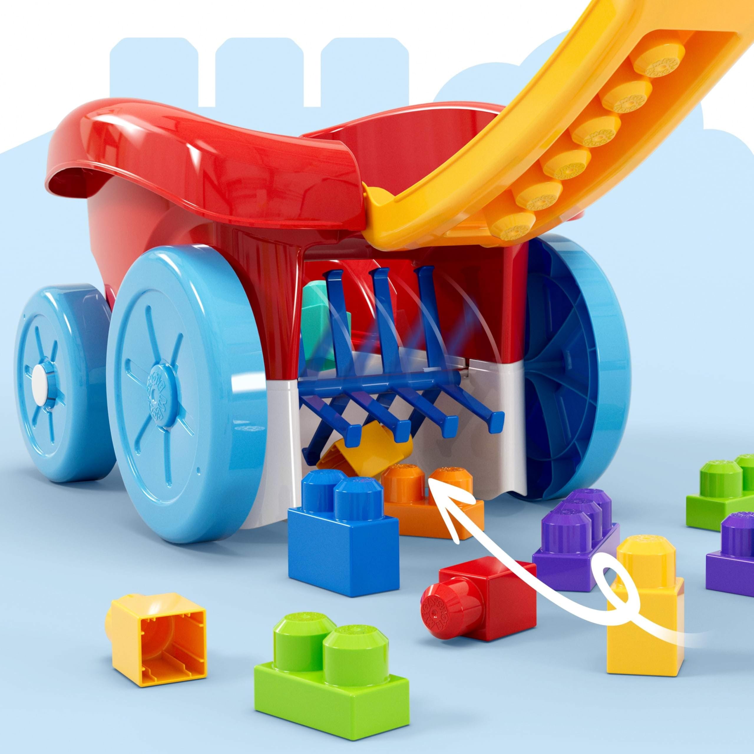 MEGA BLOKS First Builders Toddler Building Toy - Block Scooping Pull Wagon with 20 Big Building Blocks for Ages 1+ 5