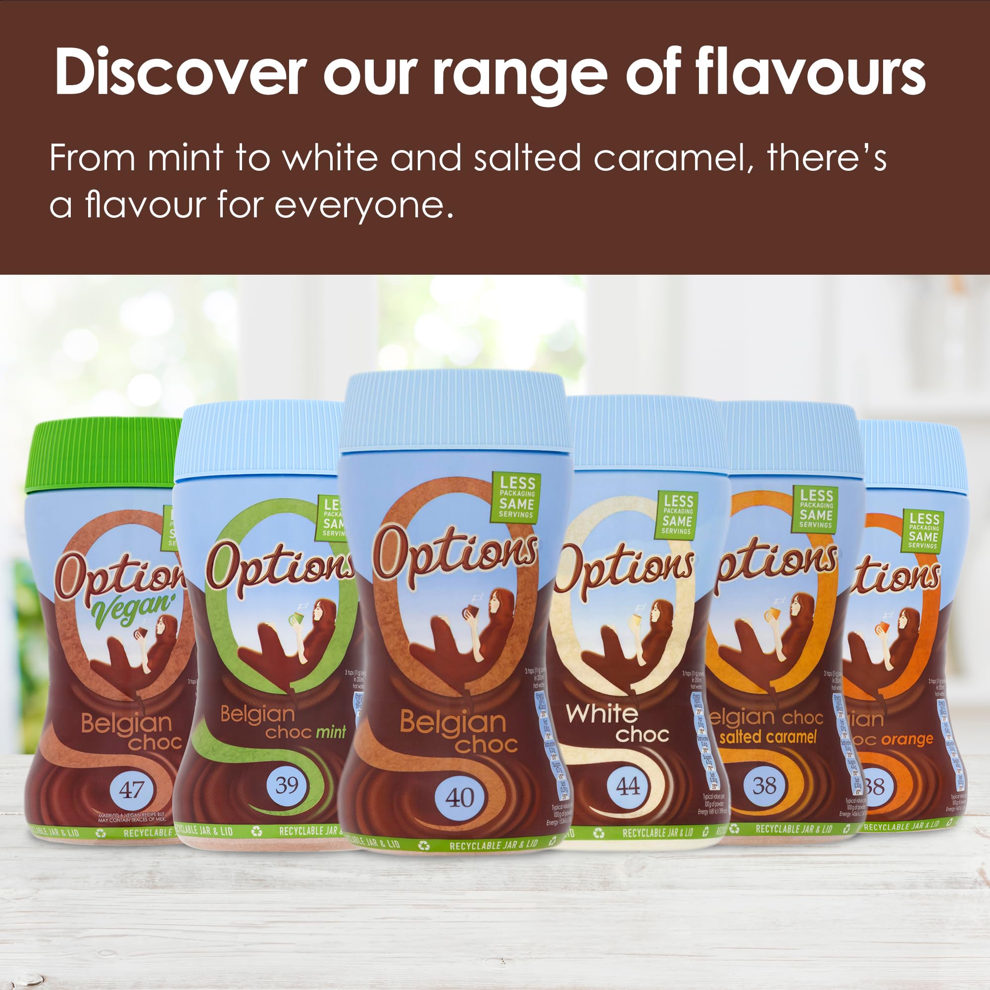 Options White Hot Chocolate Sachet - Real White Belgian Chocolate, Low Calorie | 30 x 11g Pack 6