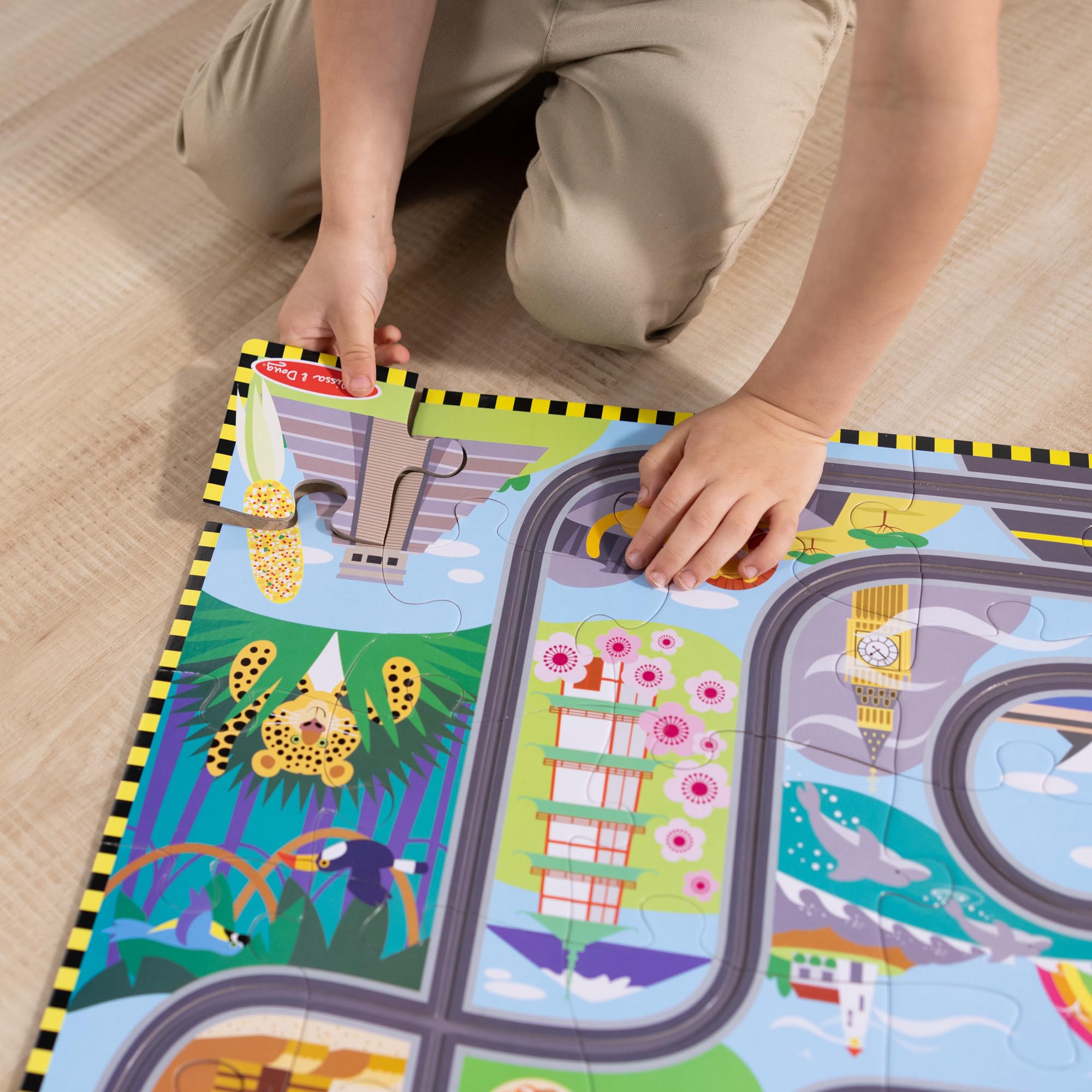 Melissa & Doug Race Around the World Floor Puzzle - 48 Pieces, Includes 2 Wind-Up Vehicles | Ages 3+ 6